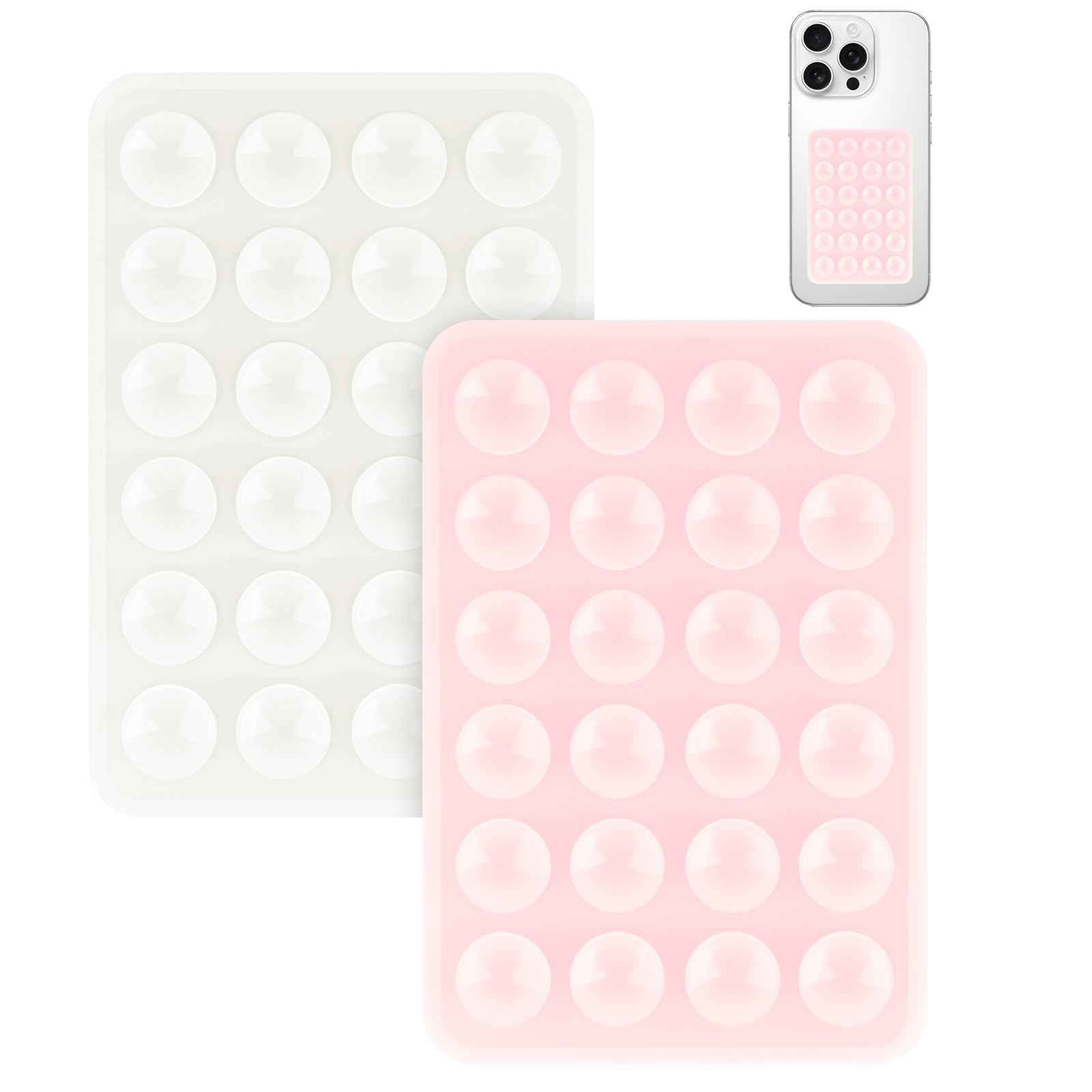 Yojaro 4Pack Silicone Suction Phone Case Mount, Silicon Adhesive Smartphones Stand Sticky, Hands-Free Phone Accessories Holder for Selfies and Videos (Black & White & Translucent & Light Pink)