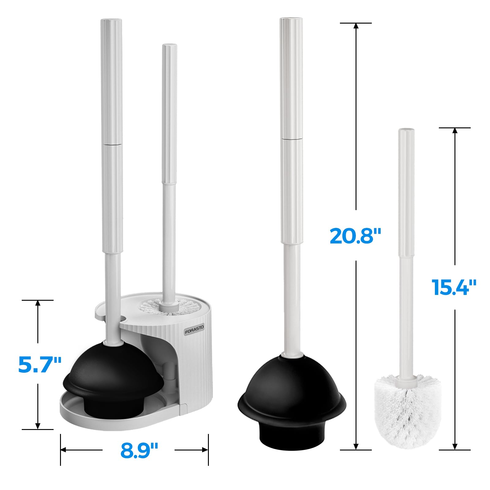 FORASTO 2 in 1 Toilet Plunger and Brush Set，Extended Handle Plunger，Toilet Bowl Brush Plunger Set, Bathroom Cleaning Tools ，Toilet Brush Plunger Combo，Cleaning Brush，Bathroom Cleaning Supplies