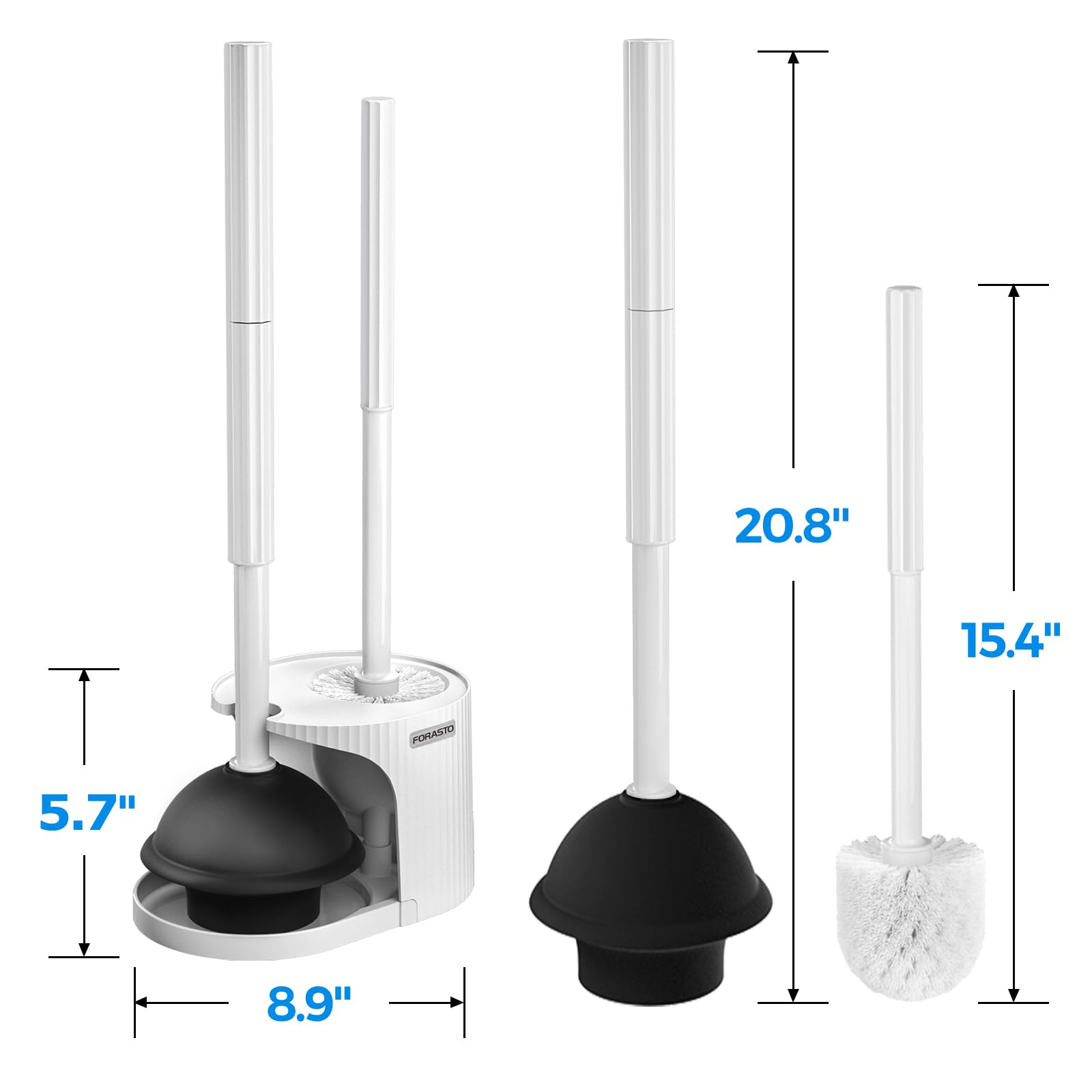 FORASTO 2 in 1 Toilet Plunger and Brush Set，Extended Handle Plunger，Toilet Bowl Brush Plunger Set, Bathroom Cleaning Tools ，Toilet Brush Plunger Combo，Cleaning Brush，Bathroom Cleaning Supplies