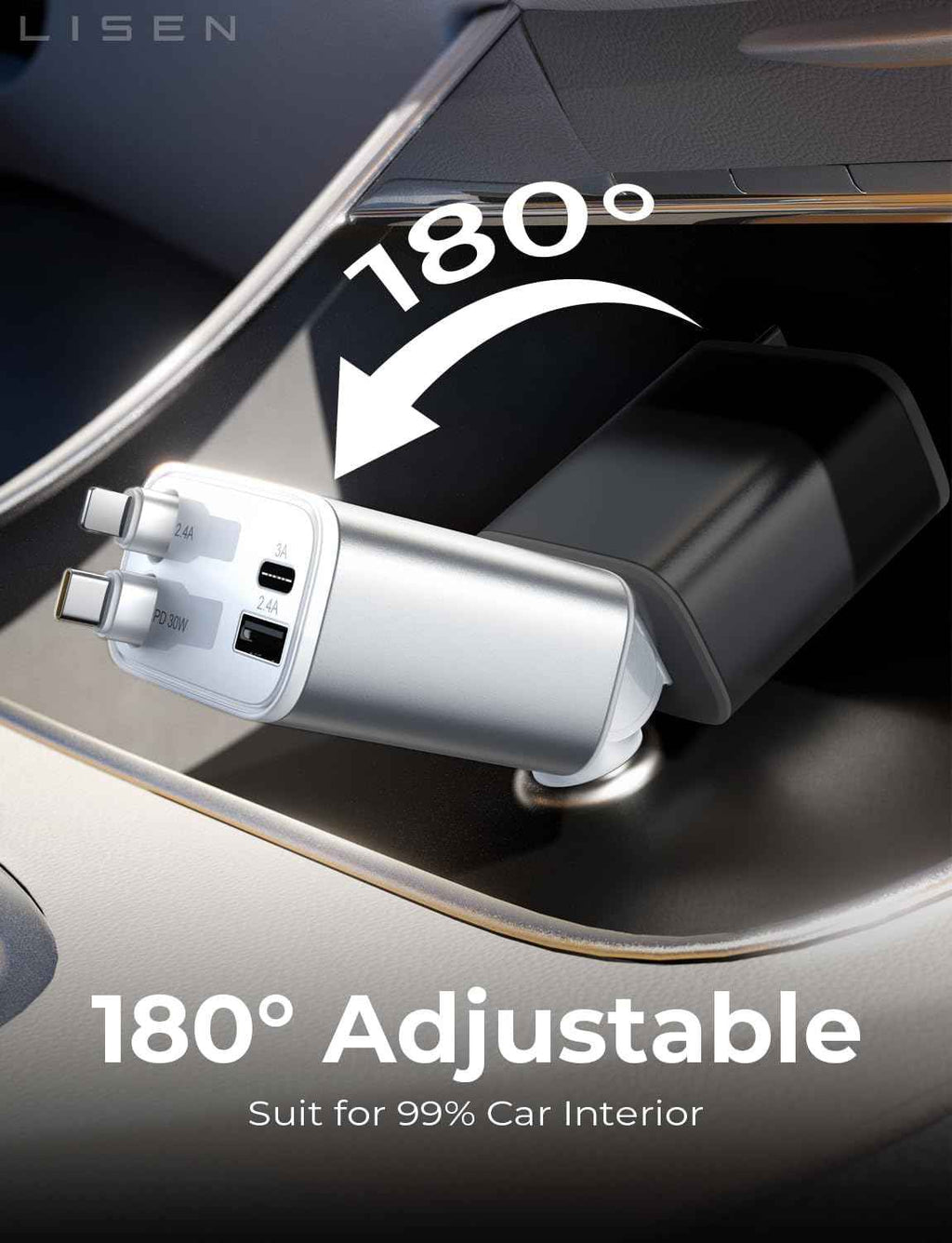 LISEN Retractable Car Charger, Gifts for Mothers Day 2026, 84W Car Charger USB C Fast Charge, Gifts for Mom Dad Him Her, Travel Essentials Car Accessories for Men Women Gifts for iPhone 17 16 15 14 13