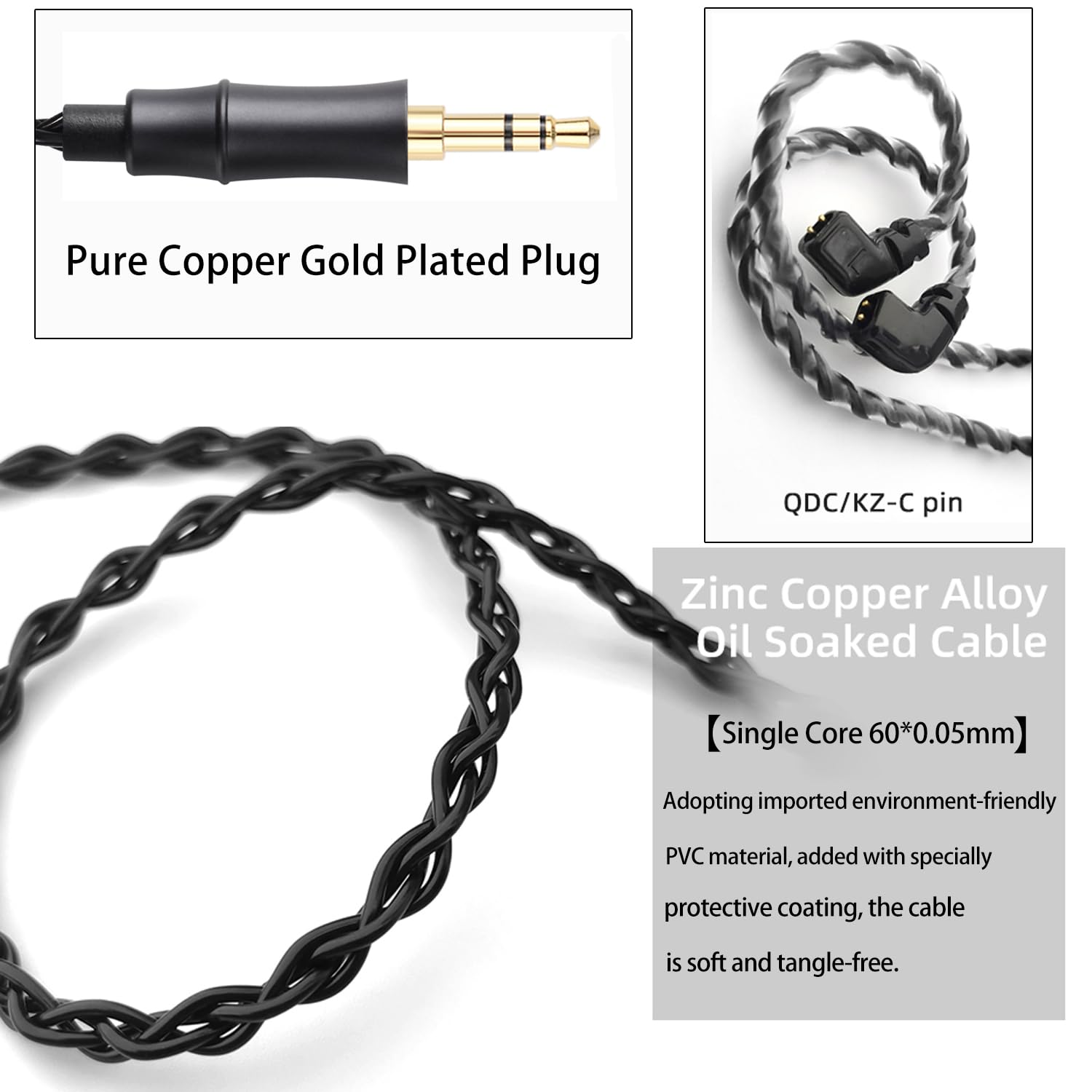 IEM Upgrade Cable, 16 Core Silver Plated Earphone Upgraded Cords, QDC-C Pin 1.5m in Ear Monitor Cable for KZ ZS10 ZSN PRO AS16 CCA CRA C12(Recessed 2pin 3.5mm 4.9ft) Black