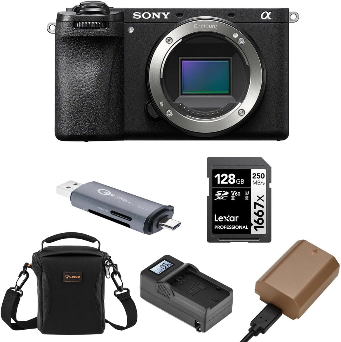 Sony Alpha a6700 Mirrorless Camera Body Bundle with 128GB SD Card, Shoulder Bag, Extra Battery, Charger, Card Reader, Sony 1 Year Limited Warranty