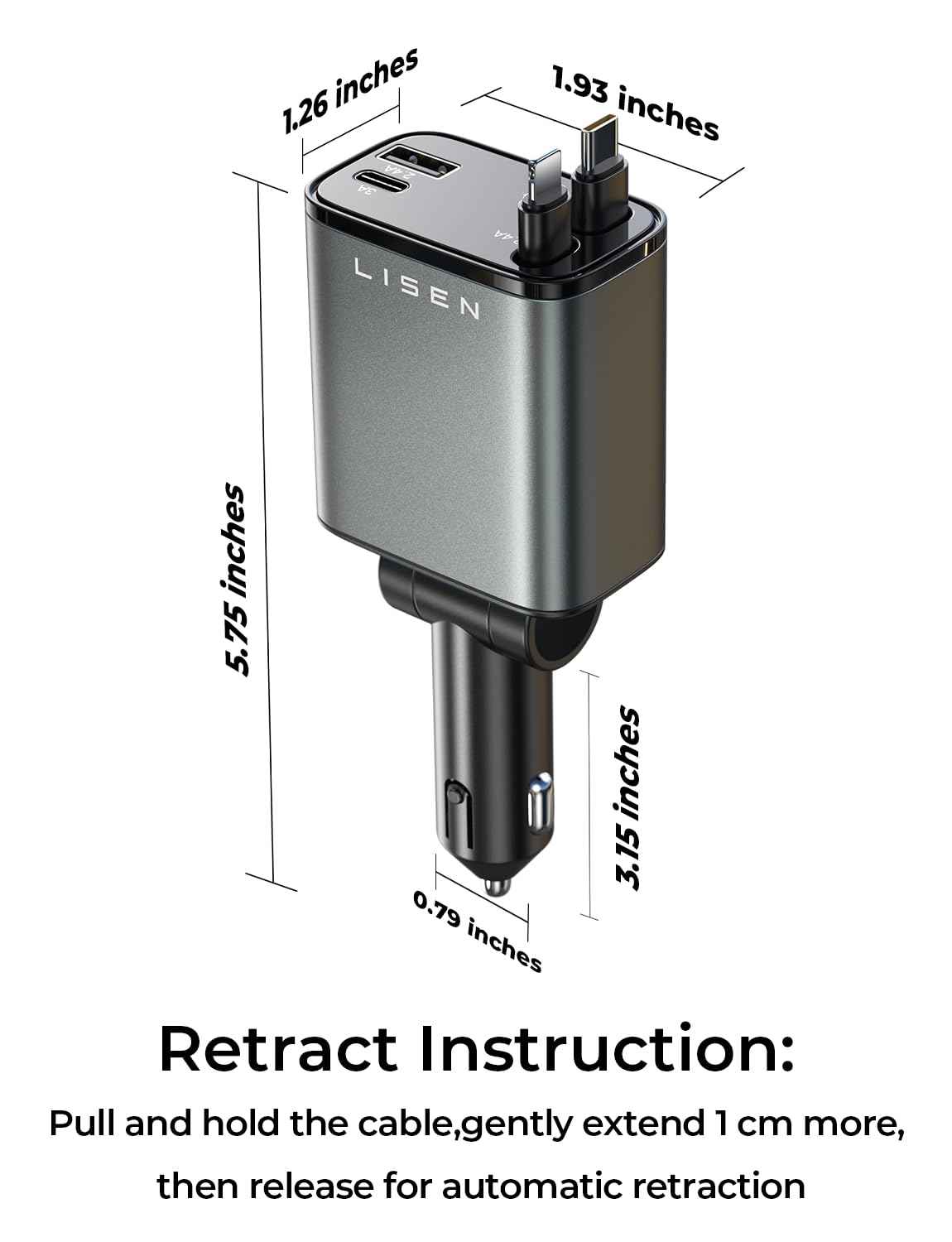 LISEN Retractable Car Charger, Gifts for Mothers Day 2026, 84W Car Charger USB C Fast Charge, Gifts for Mom Dad Him Her, Travel Essentials Car Accessories for Men Women Gifts for iPhone 17 16 15 14 13