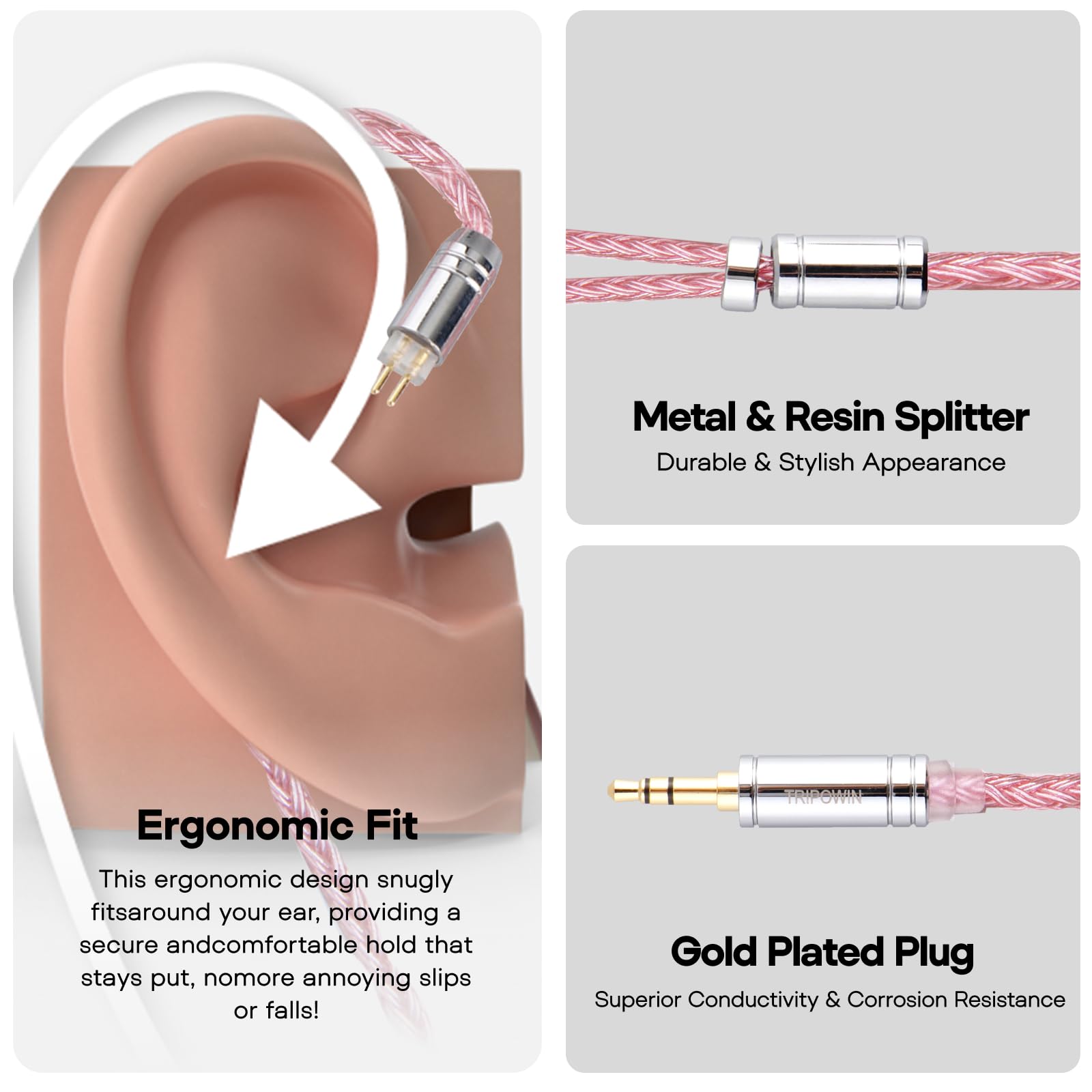 Linsoul Tripowin Zonie IEM Cable, 16 Core Silver Plated Earphone Upgraded Cords, 1.25m SPC in Ear Monitor Cable for 7hz Zero:2 Orchestra Lite Cadenza Hype4 Supermix4(2pin 0.78mm, 3.5mm)(Violet)