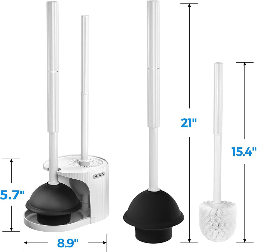 FORASTO 2 in 1 Toilet Plunger and Brush Set，Extended Handle Plunger，Toilet Bowl Brush Plunger Set, Bathroom Cleaning Tools ，Toilet Brush Plunger Combo，Cleaning Brush，Bathroom Cleaning Supplies
