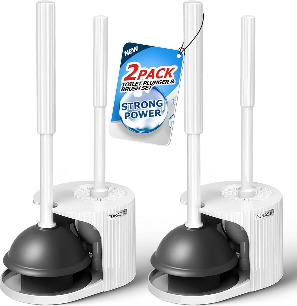 FORASTO 2 in 1 Toilet Plunger and Brush Set，Extended Handle Plunger，Toilet Bowl Brush Plunger Set, Bathroom Cleaning Tools ，Toilet Brush Plunger Combo，Cleaning Brush，Bathroom Cleaning Supplies