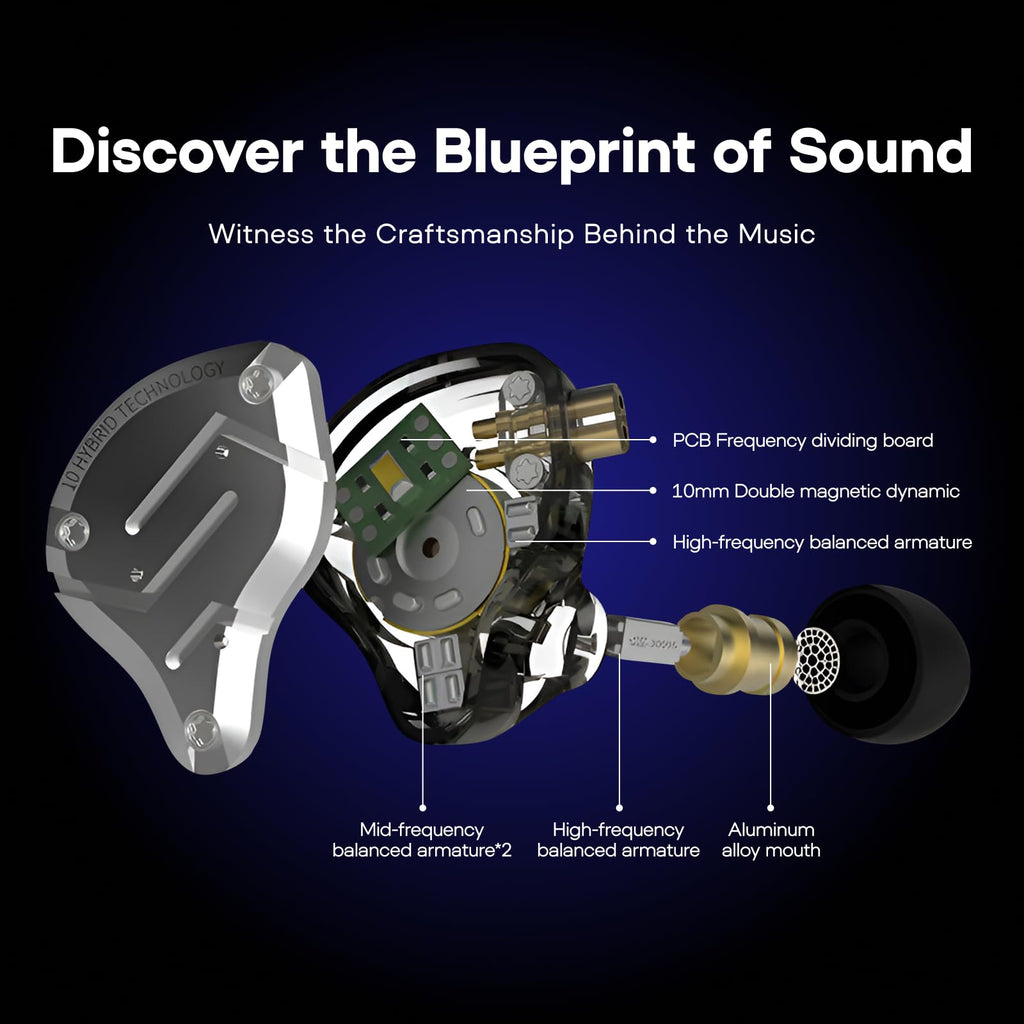 Linsoul KZ ZS10 Pro, 4BA+1DD 5 Driver in Ear Monitor, HiFi Wired Earbuds, Gaming Earbuds, Hybrid IEM Earphones with Stainless Steel Faceplate, Detachable Cable for Musician(Without Mic, Dark Black)