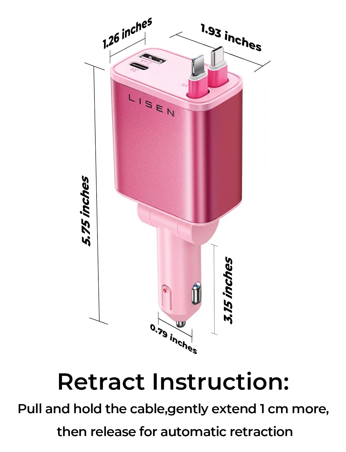 LISEN Retractable Car Charger, Gifts for Mothers Day 2026, 84W Car Charger USB C Fast Charge, Gifts for Mom Dad Him Her, Travel Essentials Car Accessories for Men Women Gifts for iPhone 17 16 15 14 13