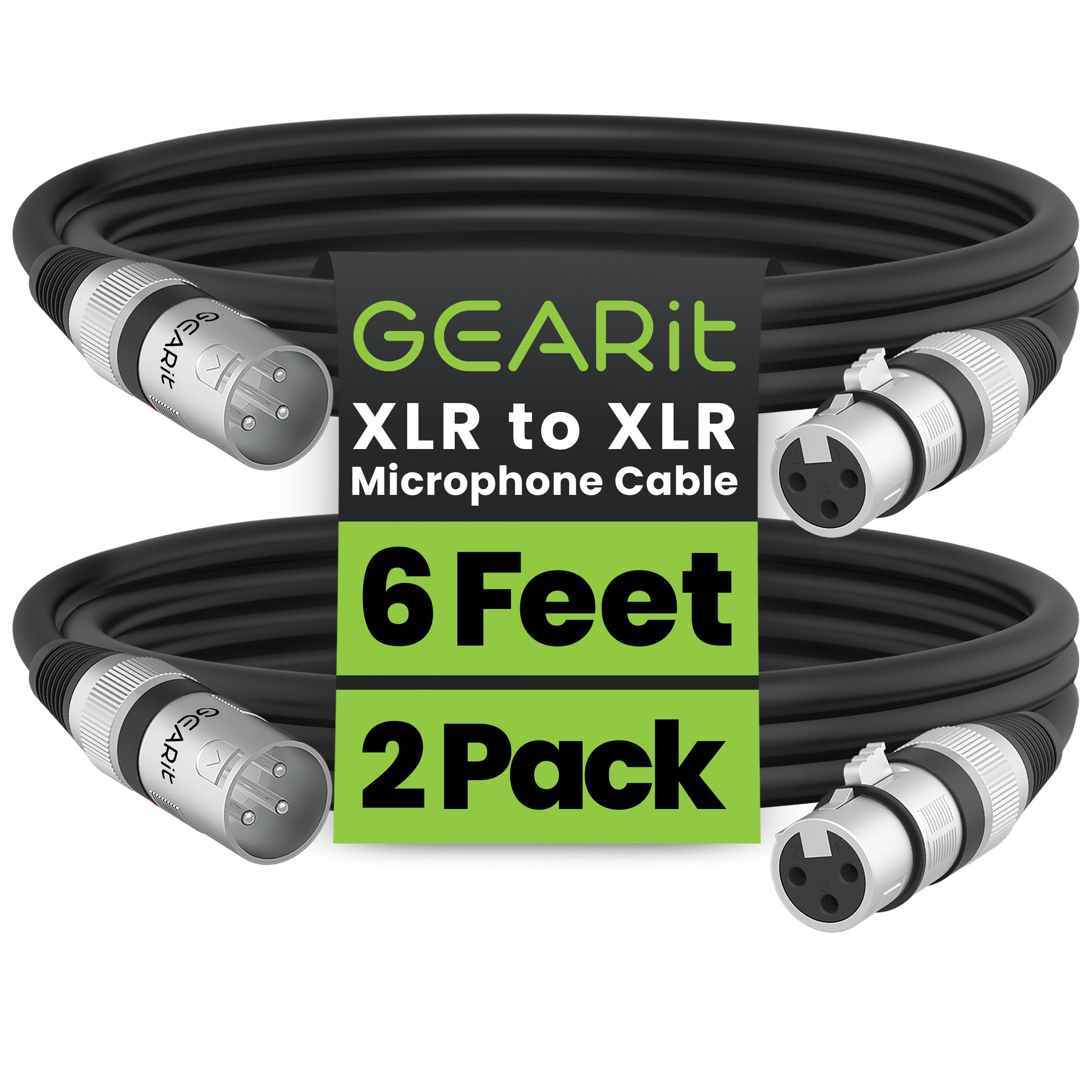 GEARit XLR Cables 20 ft 6 Pack, XLR Male to Female Microphone Cable, Balanced Shielded Mic Cable with Copper Conductors for Recording Studio, Podcast Setup, Stage Audio, Live Sound