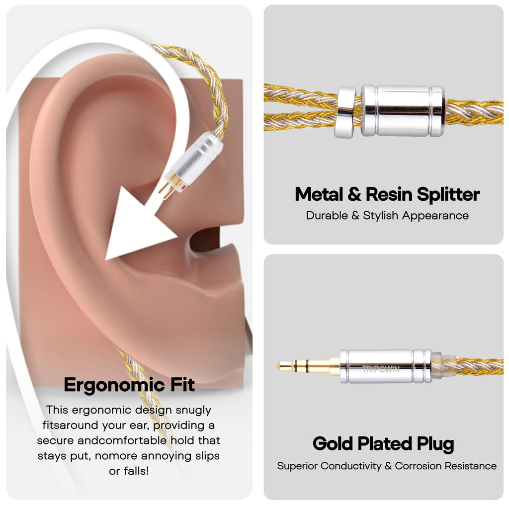 Linsoul Tripowin Zonie IEM Cable, 16 Core Silver Plated Earphone Upgraded Cords, 1.25m SPC in Ear Monitor Cable for 7hz Zero:2 Orchestra Lite Cadenza Hype4 Supermix4(2pin 0.78mm, 3.5mm)(Violet)