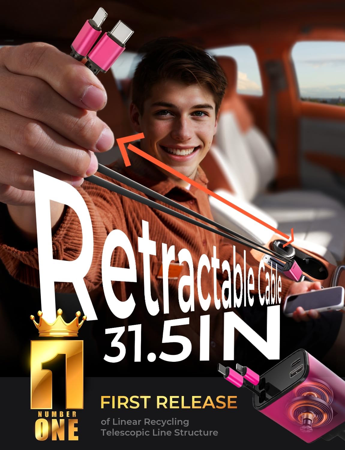 LISEN Retractable Car Charger, Gifts for Mothers Day 2026, 84W Car Charger USB C Fast Charge, Gifts for Mom Dad Him Her, Travel Essentials Car Accessories for Men Women Gifts for iPhone 17 16 15 14 13