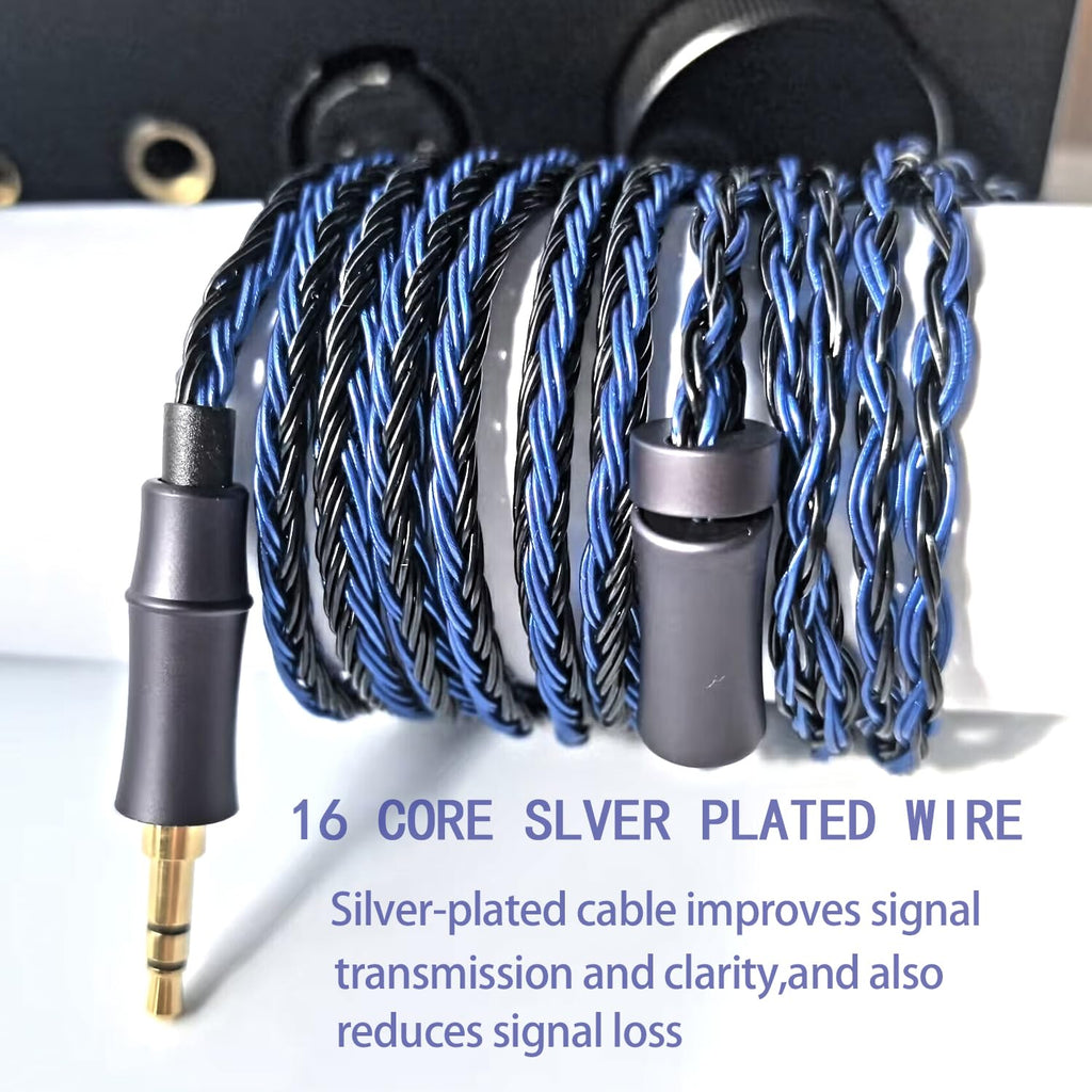 IEM Upgrade Cable, 16 Core Silver Plated Earphone Upgraded Cords, QDC-C Pin 1.5m in Ear Monitor Cable for KZ ZS10 ZSN PRO AS16 CCA CRA C12(Recessed 2pin 3.5mm 4.9ft) Black