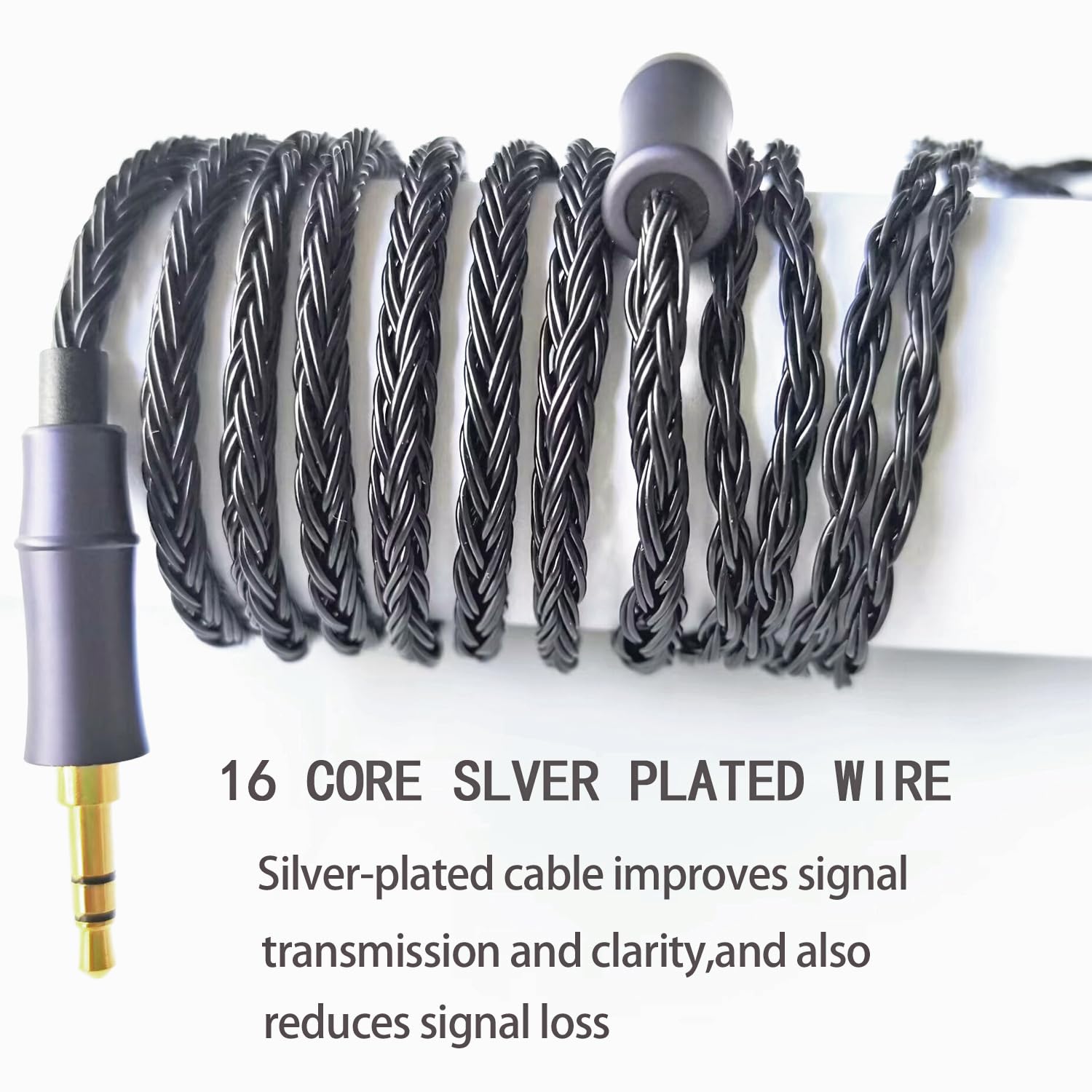 IEM Upgrade Cable, 16 Core Silver Plated Earphone Upgraded Cords, QDC-C Pin 1.5m in Ear Monitor Cable for KZ ZS10 ZSN PRO AS16 CCA CRA C12(Recessed 2pin 3.5mm 4.9ft) Black