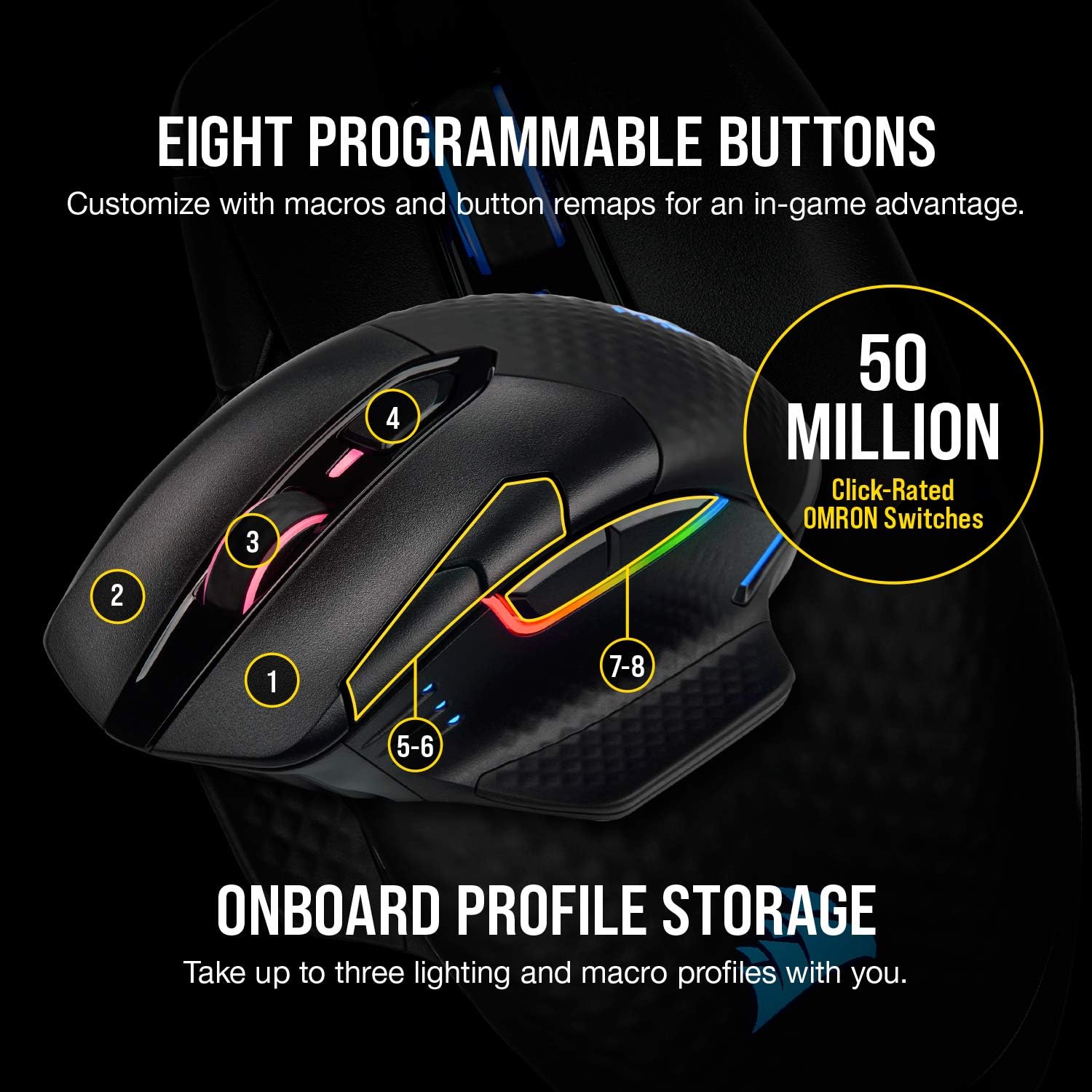 Corsair Dark CORE RGB PRO SE Wireless FPS/MOBA Gaming Mouse with Qi Charging – 18,000 DPI – 8 Programmable Buttons – Sub-1ms Wireless – iCUE Compatible – PC, Mac, PS5, PS4, Xbox – Black