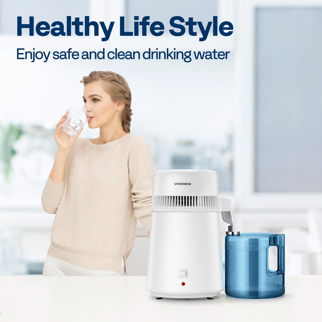 VIVOHOME Water Distiller Countertop 1.6 Gallon/6L 900W Distilled Water Machine with Smart Switch Purifier Filter for Home Office, White