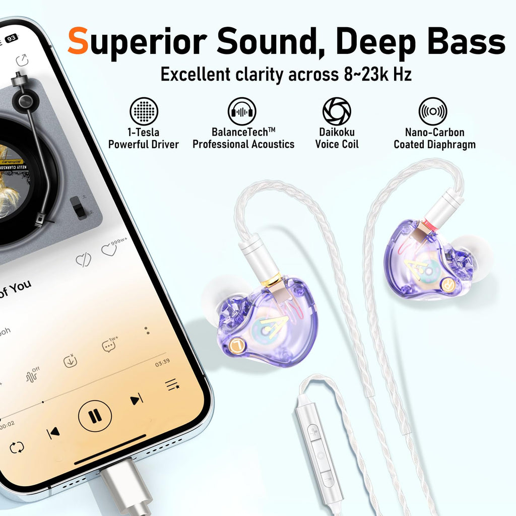 Vibes 202MC USB-C Wired Earbuds - USBC HiFi in Ear Headphones for iPhone 17/16/15 - Noise Isolating Ear Buds w/ Mic - Clear Sound, Deep Bass & Comfort-Fit Earphones - Silver Plated Cord, Carrying Case