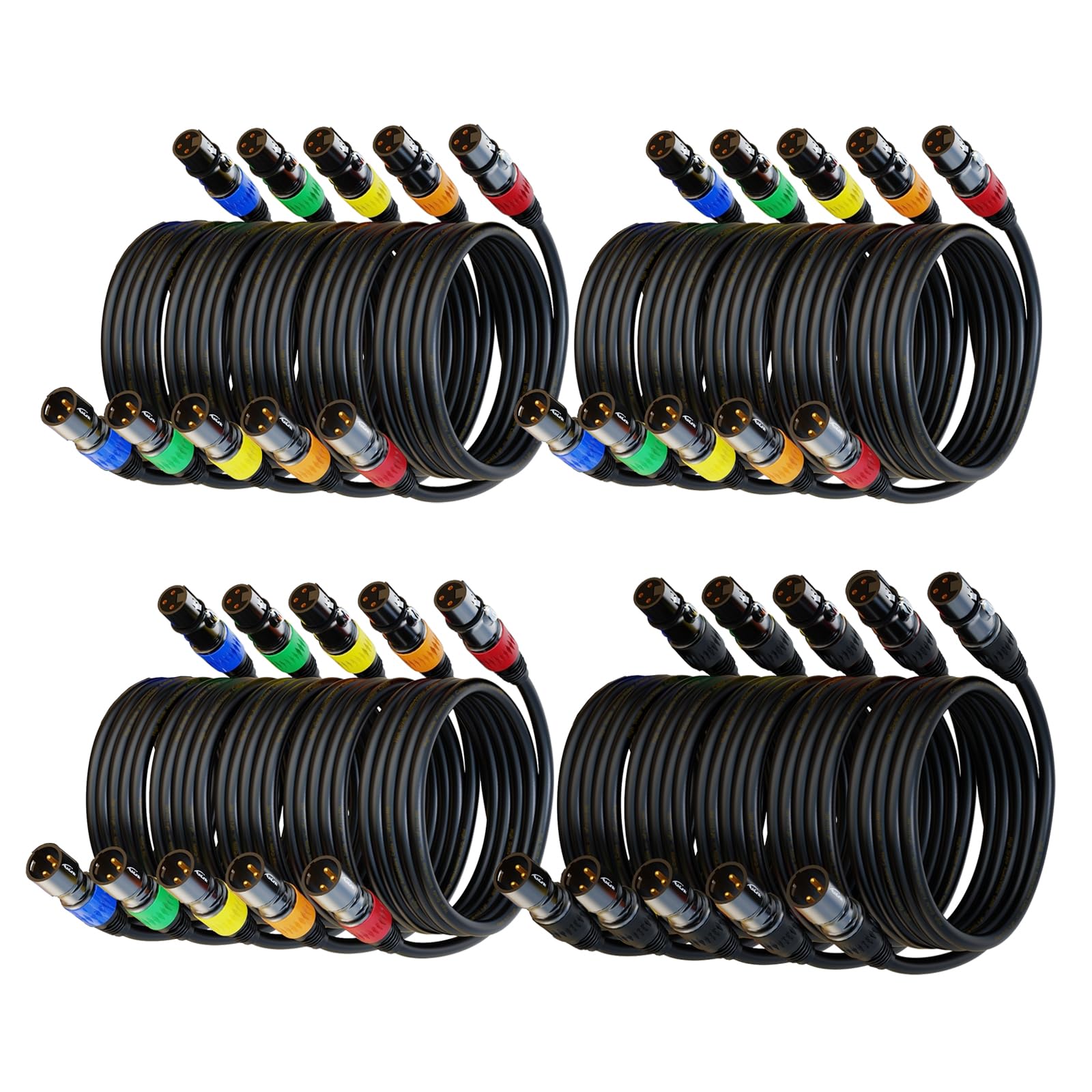 XLR Cables, XLR Microphone Cable 25 ft 6 Pack, Gold-Plated 3-pin XLR Speaker Cable Male to Female Balanced Mic Cable