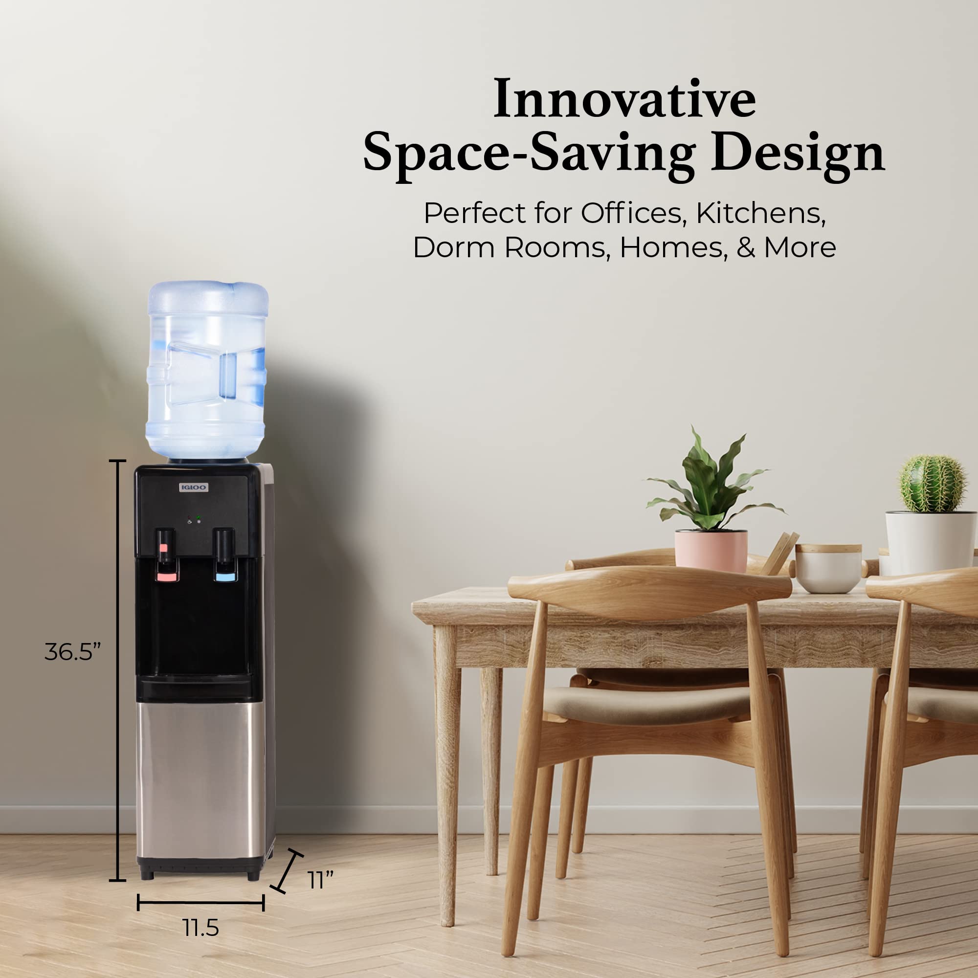 Igloo Top Loading Water Cooler with Removable Drip Tray & Energy-Saving Features- Water Tower with Hot & Cold Temperature Settings- Water Dispenser Fits 3 & 5-Gallon Jugs with Child Safety Lock- White