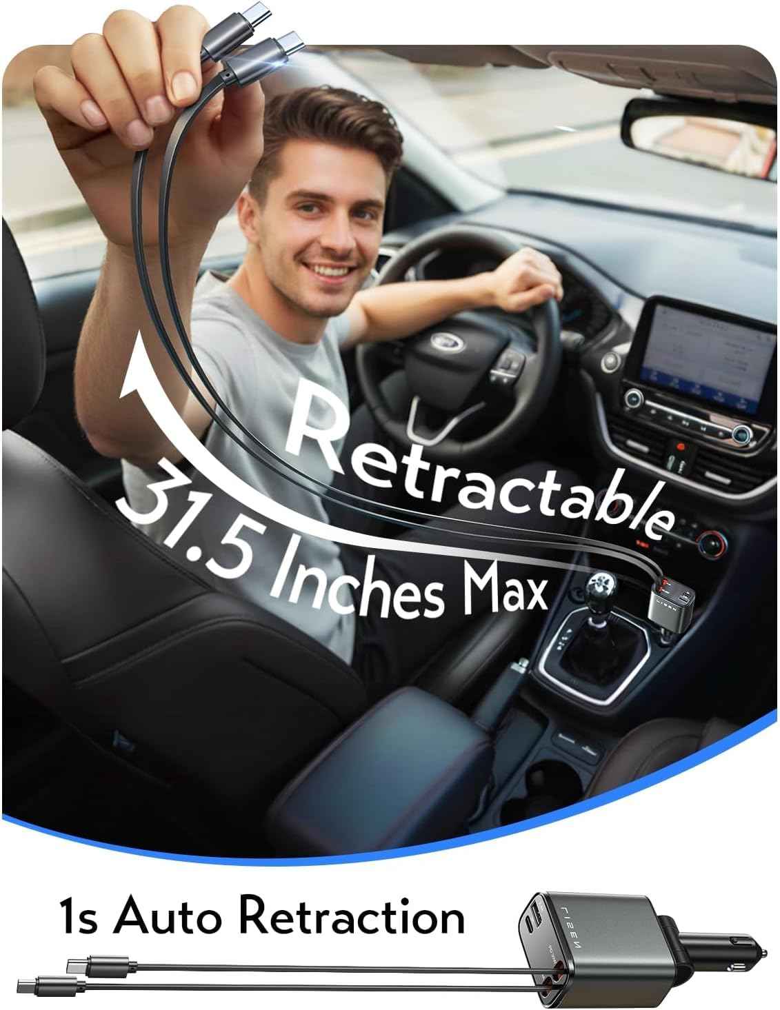 LISEN Retractable Car Charger, Gifts for Mothers Day 2026, 84W Car Charger USB C Fast Charge, Gifts for Mom Dad Him Her, Travel Essentials Car Accessories for Men Women Gifts for iPhone 17 16 15 14 13