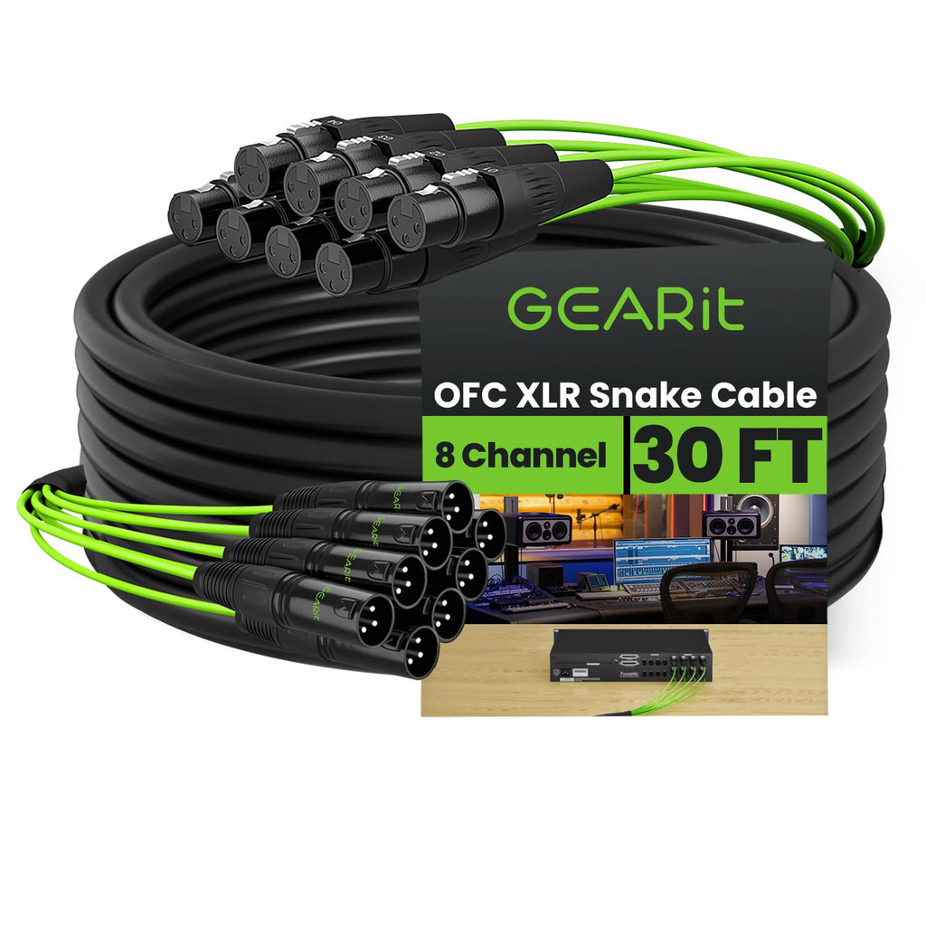 GearIT 8-Channel XLR Snake Cable (50 ft) - 100% Oxygen-Free Copper Snake Wire, Channel Labels, Metal XLR Connectors for Pro Audio - 50 Feet