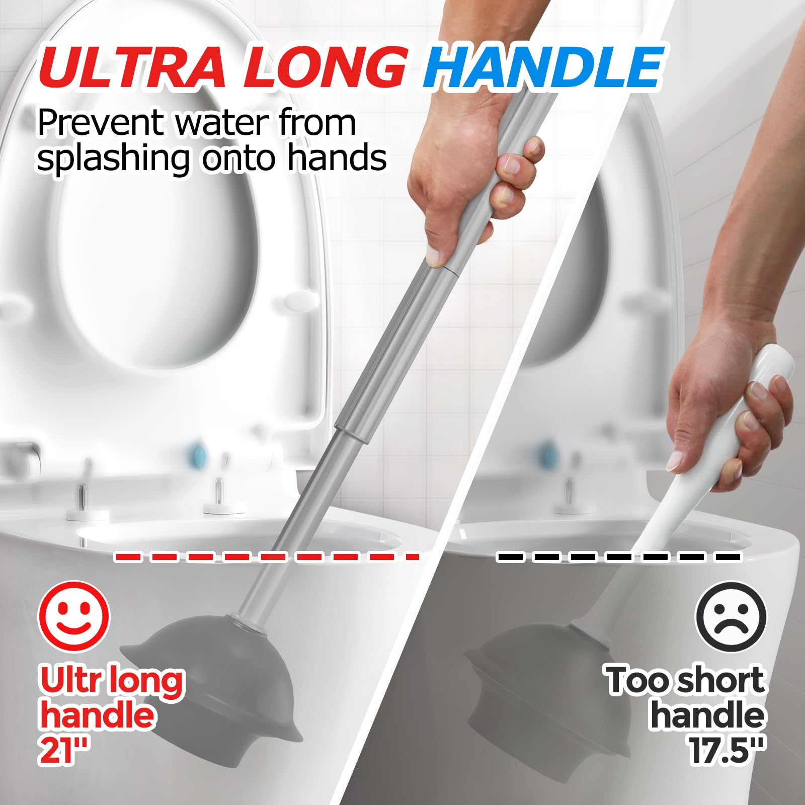 FORASTO 2 in 1 Toilet Plunger and Brush Set，Extended Handle Plunger，Toilet Bowl Brush Plunger Set, Bathroom Cleaning Tools ，Toilet Brush Plunger Combo，Cleaning Brush，Bathroom Cleaning Supplies