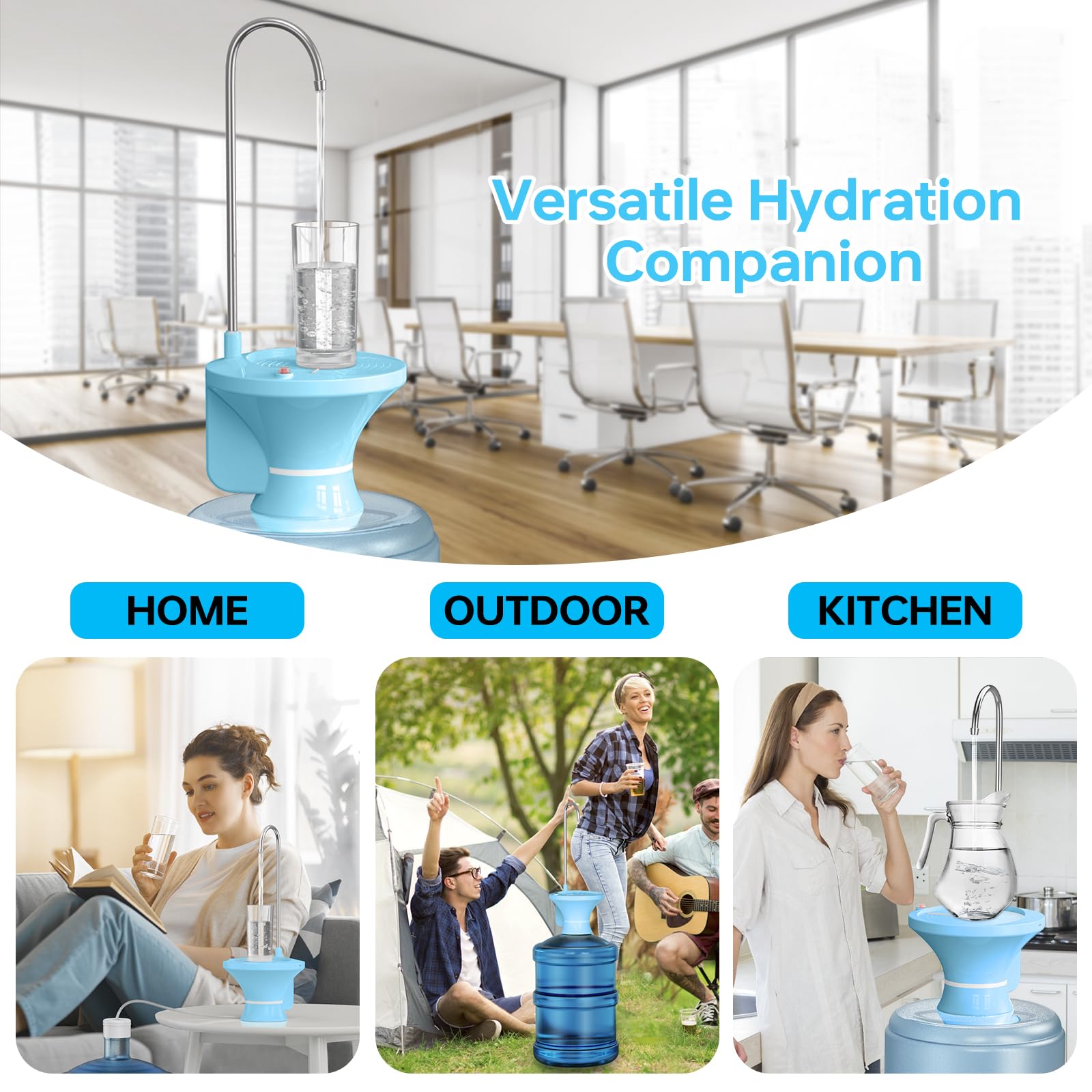 Water Dispenser for 5 Gallon Bottle, Electric Drinking Water Bottle Pump for 2-5 Gallon Jugs, USB Rechargeable Water Pump with 2 Switch Control for Home, Office, Camping