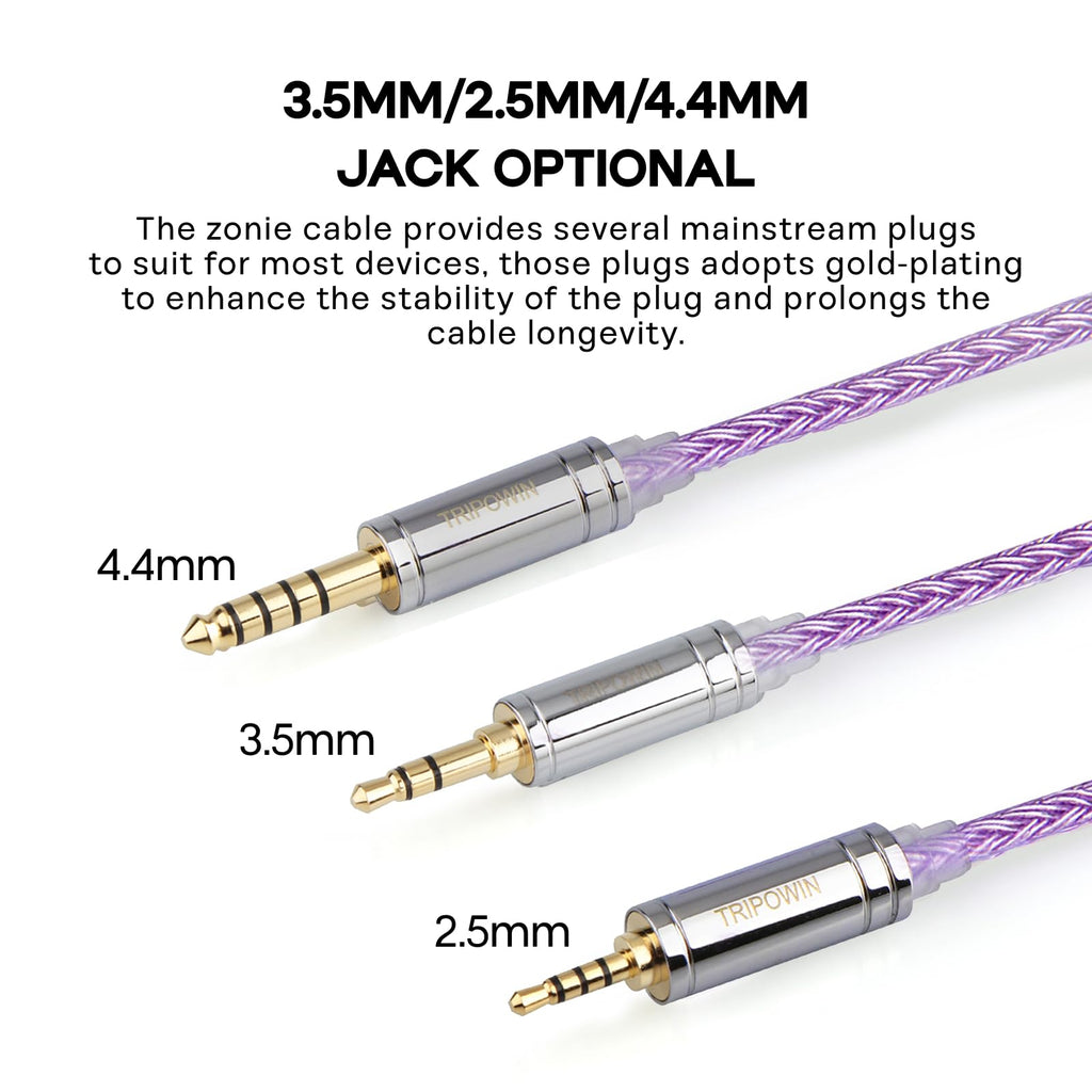 Linsoul Tripowin Zonie IEM Cable, 16 Core Silver Plated Earphone Upgraded Cords, 1.25m SPC in Ear Monitor Cable for 7hz Zero:2 Orchestra Lite Cadenza Hype4 Supermix4(2pin 0.78mm, 3.5mm)(Violet)