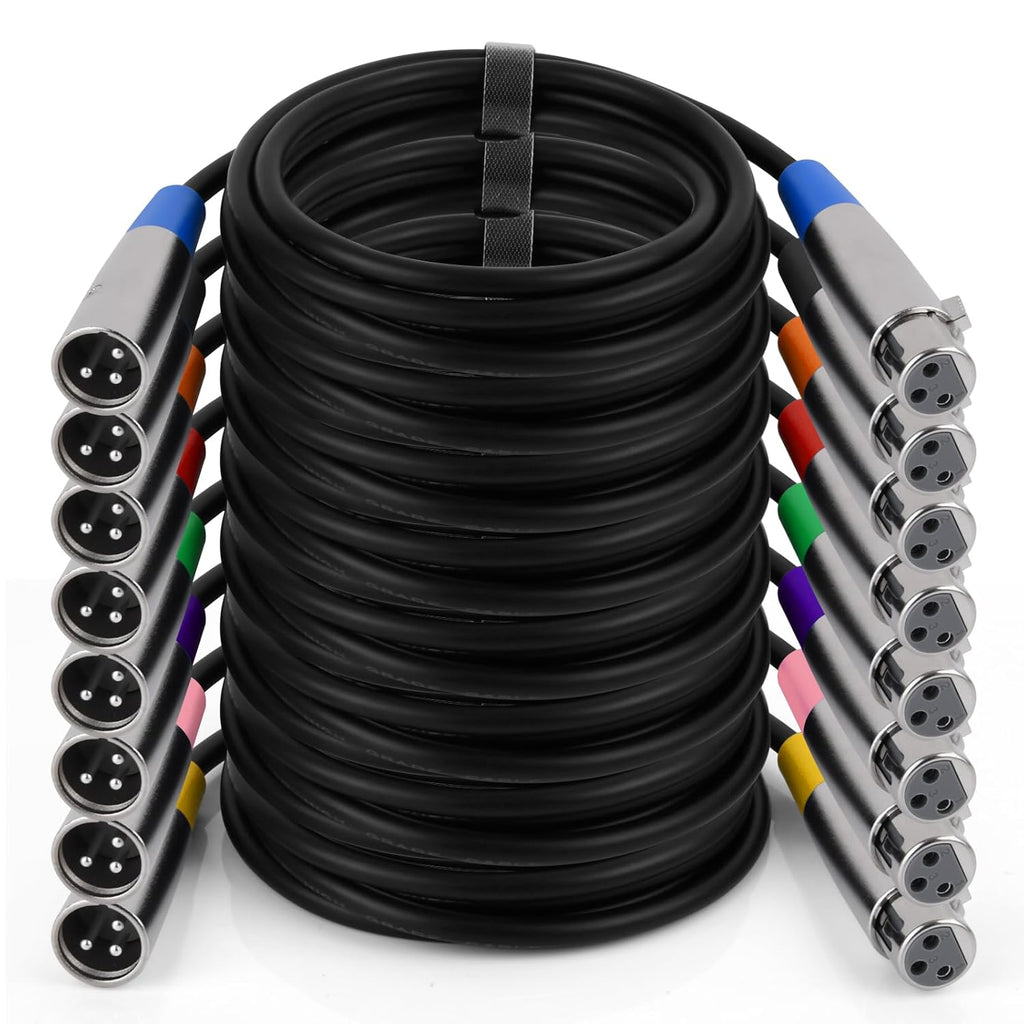XLR Cables, XLR Microphone Cable 6 ft 8 Pack, Balanced 3-pin Speaker Cable Male to Female Mic Cord for Studio, Live Recording, DMX Lighting