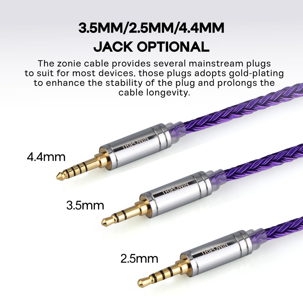 Linsoul Tripowin Zonie IEM Cable, 16 Core Silver Plated Earphone Upgraded Cords, 1.25m SPC in Ear Monitor Cable for 7hz Zero:2 Orchestra Lite Cadenza Hype4 Supermix4(2pin 0.78mm, 4.4mm)(Grey)