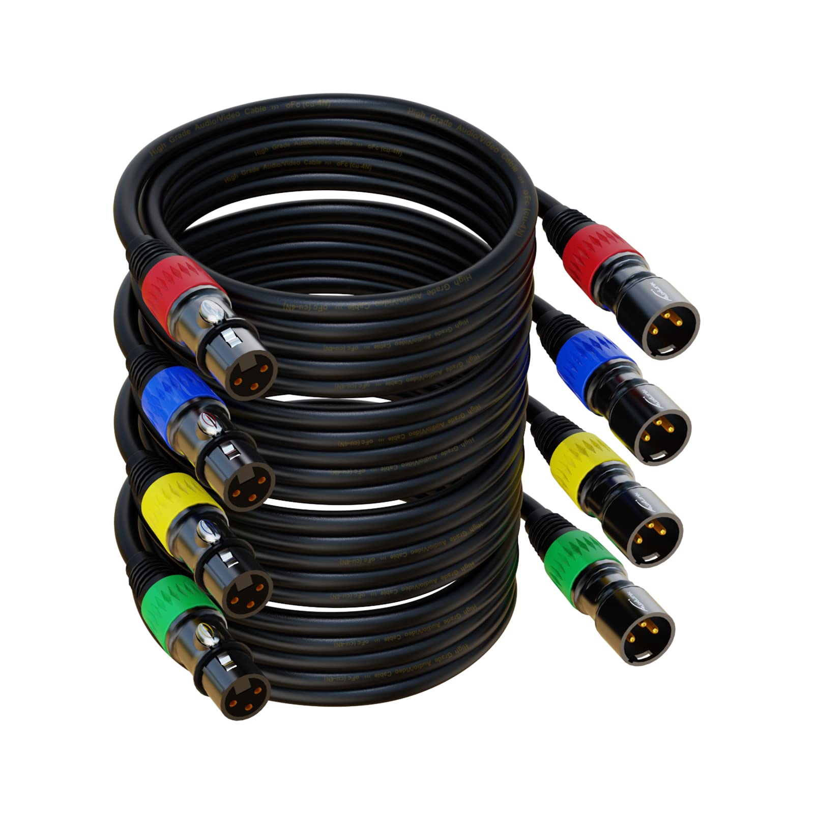 XLR Cables, XLR Microphone Cable 25 ft 6 Pack, Gold-Plated 3-pin XLR Speaker Cable Male to Female Balanced Mic Cable