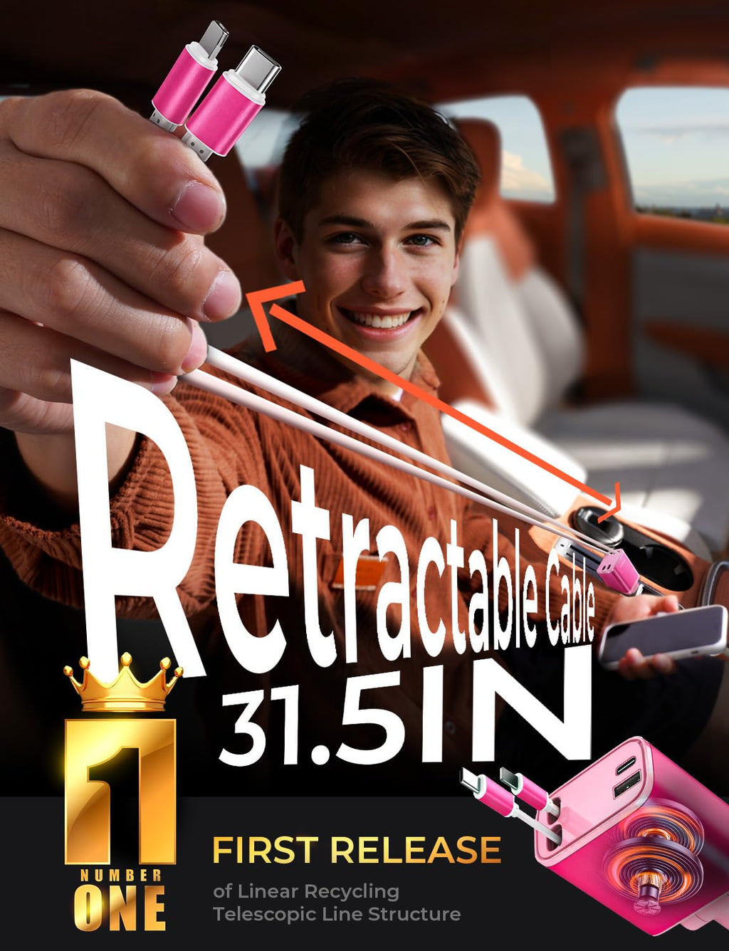 LISEN Retractable Car Charger, Gifts for Mothers Day 2026, 84W Car Charger USB C Fast Charge, Gifts for Mom Dad Him Her, Travel Essentials Car Accessories for Men Women Gifts for iPhone 17 16 15 14 13