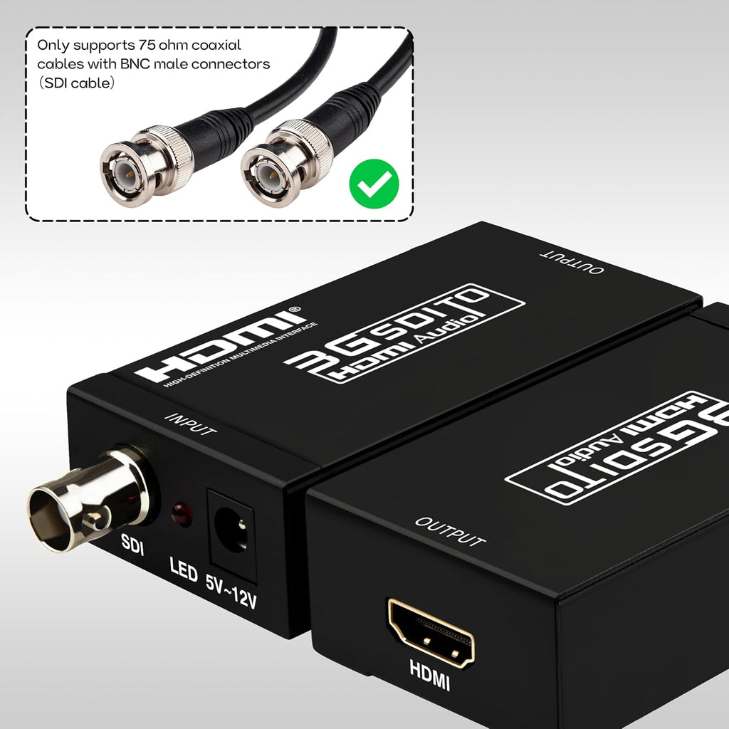 Boobrie SDI to HDMI Converter, Full HD 1080P Video Audio Adapter Supports SD/HD/3G-SDI to HDMI Conversion for Camera Monitor Projector Display