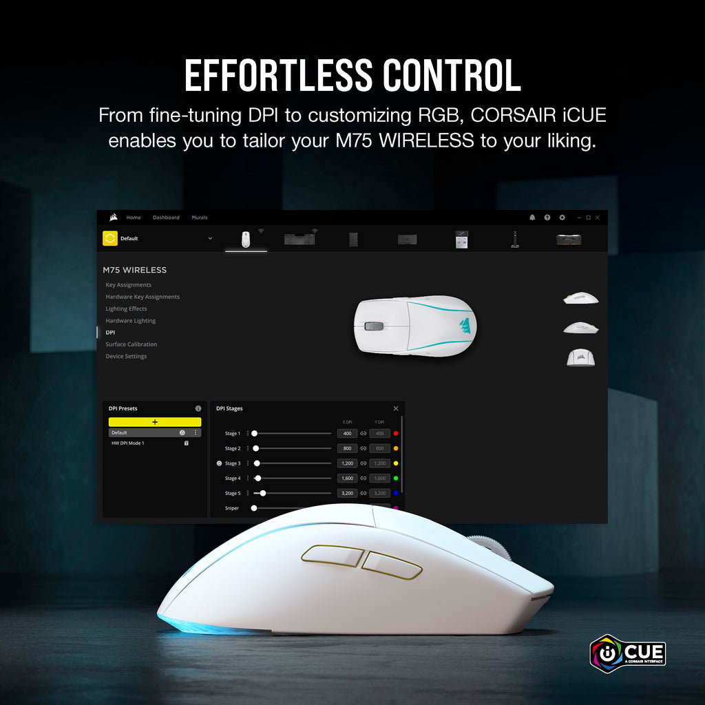 Corsair M75 Wireless Gaming Mouse - 26,000 DPI, Lightweight FPS Design, Swappable Side Buttons, iCUE Compatible, Black