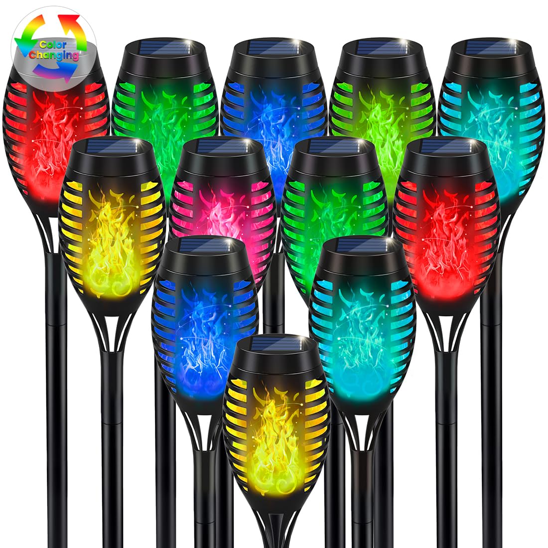 IkeeRuic Christmas Decorations Outdoor, Multicolor Solar Christmas Lights Outdoor with Flickering Flame, Solar Torch Light for Xmas Decor, Solar Powered Outside Lighting Waterproof for Yard Pathway