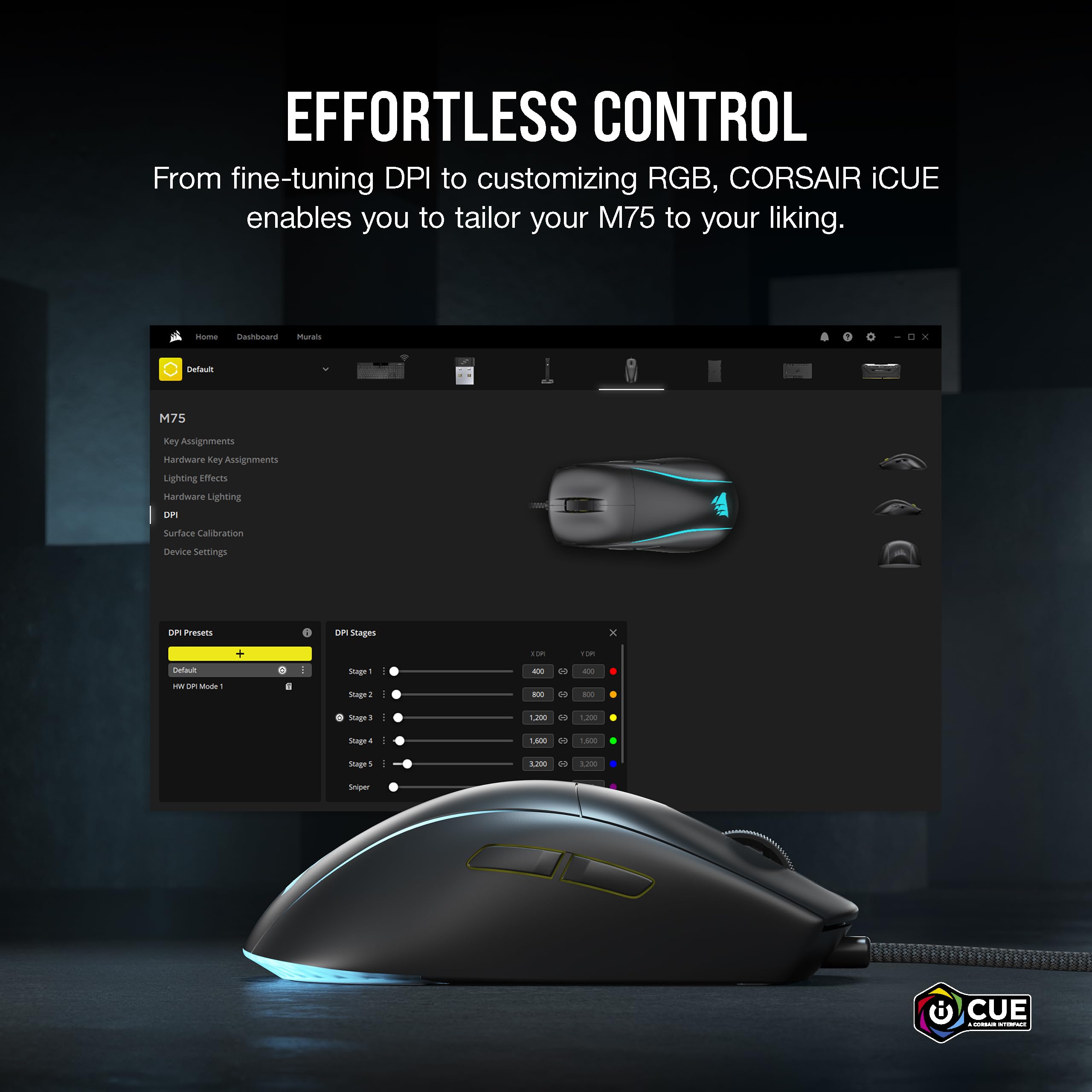 Corsair M75 Wireless Gaming Mouse - 26,000 DPI, Lightweight FPS Design, Swappable Side Buttons, iCUE Compatible, Black
