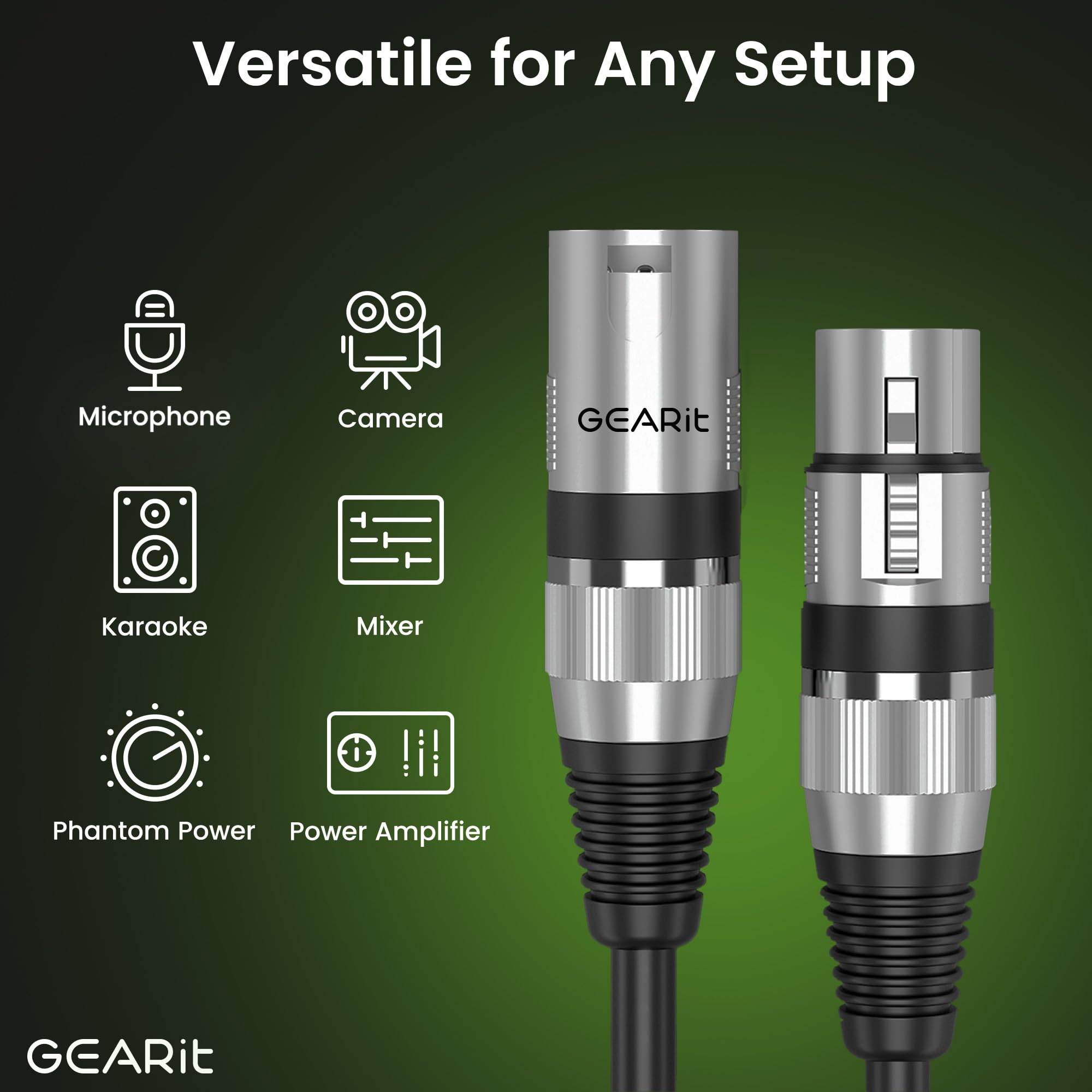 GEARit XLR Cables 20 ft 6 Pack, XLR Male to Female Microphone Cable, Balanced Shielded Mic Cable with Copper Conductors for Recording Studio, Podcast Setup, Stage Audio, Live Sound