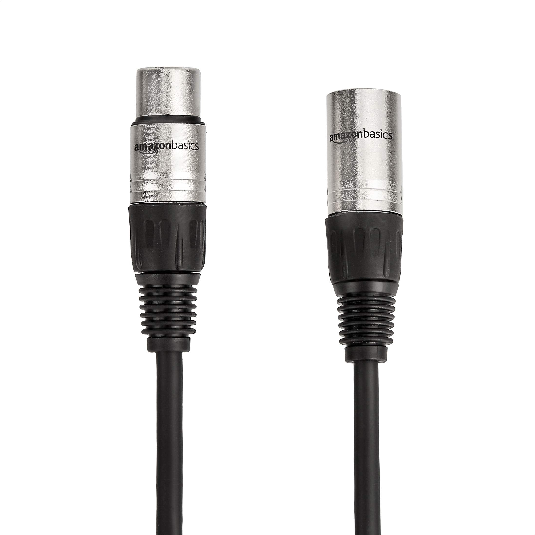 Amazon Basics XLR Male to Female Microphone Cable for Speaker or PA System, Recording Studio, All Copper Conductors, Low Noise Shielding, 6MM PVC Jacket, 6 Foot, Black