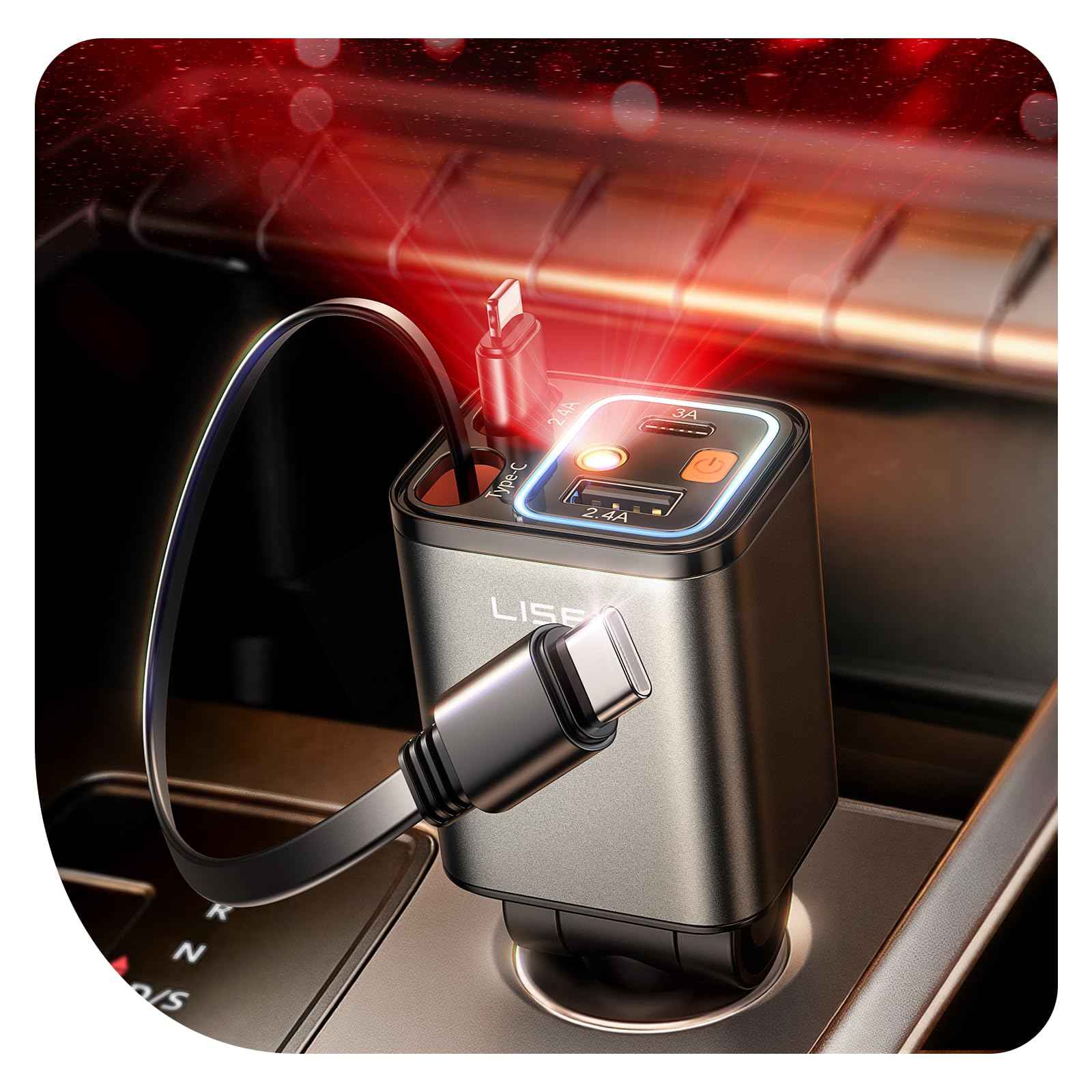 LISEN Retractable Car Charger, Gifts for Mothers Day 2026, 84W Car Charger USB C Fast Charge, Gifts for Mom Dad Him Her, Travel Essentials Car Accessories for Men Women Gifts for iPhone 17 16 15 14 13