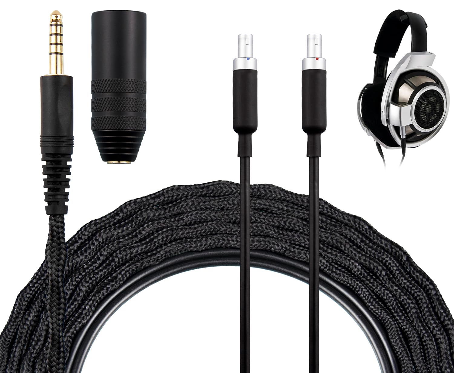SOULWIT Headphone Cable for Sennheiser HD800/HD800S/HD820, Nylon Braided Audio Cable Replacement, 6N OCC + Silver-Plated OCC, 3 m/10 ft, 3.5 mm Plug & 6.35 mm Adapter