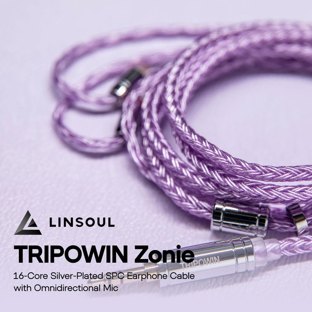 Linsoul Tripowin Zonie IEM Cable, 16 Core Silver Plated Earphone Upgraded Cords, 1.25m SPC in Ear Monitor Cable for 7hz Zero:2 Orchestra Lite Cadenza Hype4 Supermix4(2pin 0.78mm, 3.5mm)(Violet)