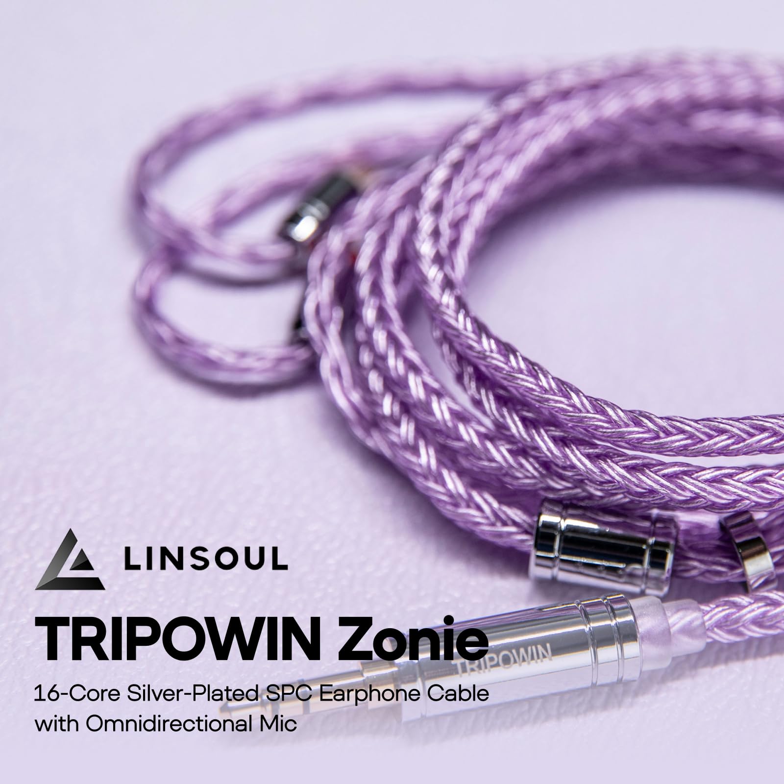 Linsoul Tripowin Zonie IEM Cable, 16 Core Silver Plated Earphone Upgraded Cords, 1.25m SPC in Ear Monitor Cable for 7hz Zero:2 Orchestra Lite Cadenza Hype4 Supermix4(2pin 0.78mm, 3.5mm)(Violet)