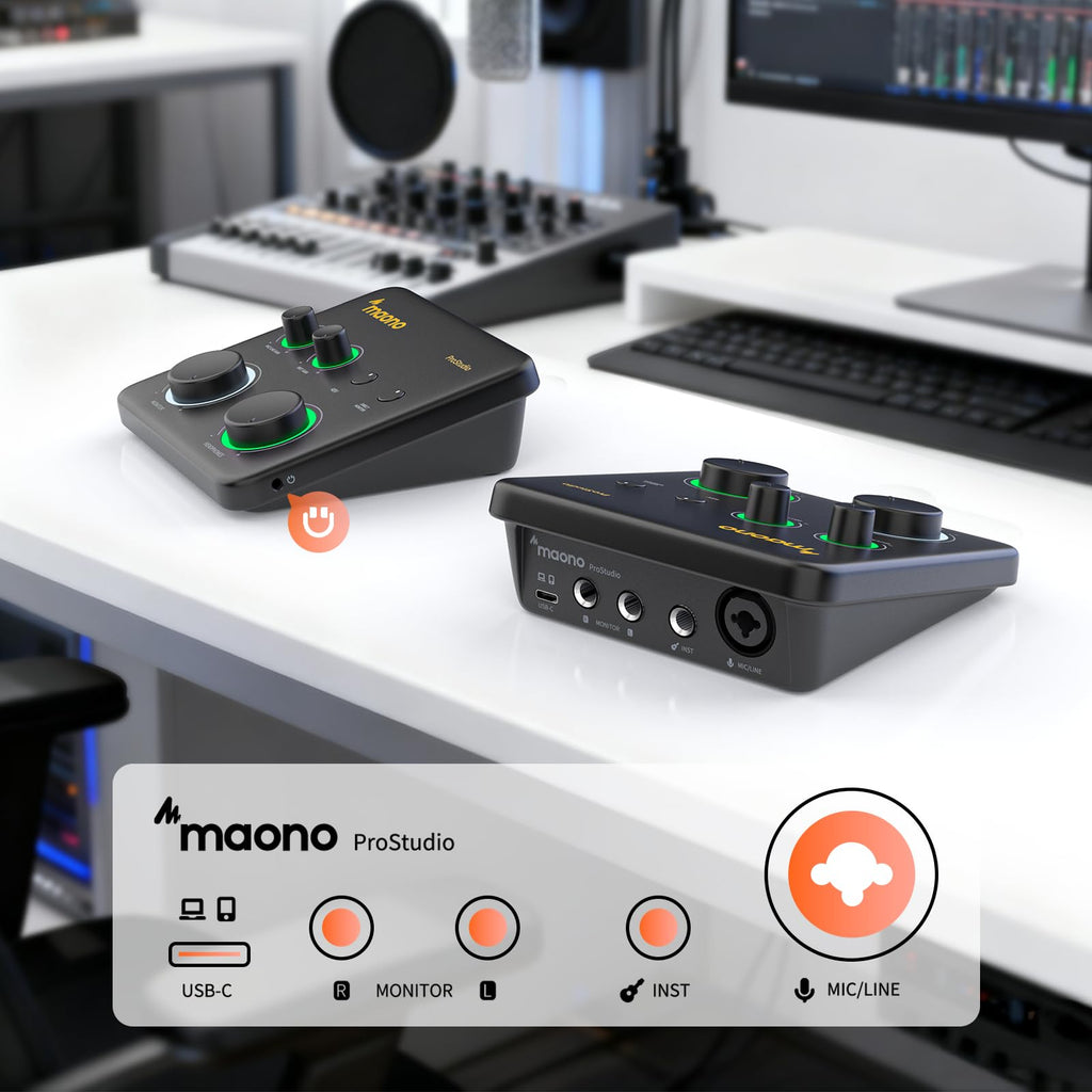 MAONO USB Audio Interface for PC: Interface with XLR Input 24-bit/192kHz Routing Software LOOPBACK ASIO Driver for Recording Music, Home-Studio, Guitar, Podcast, Streaming, DAW(PS22 Lite Black)