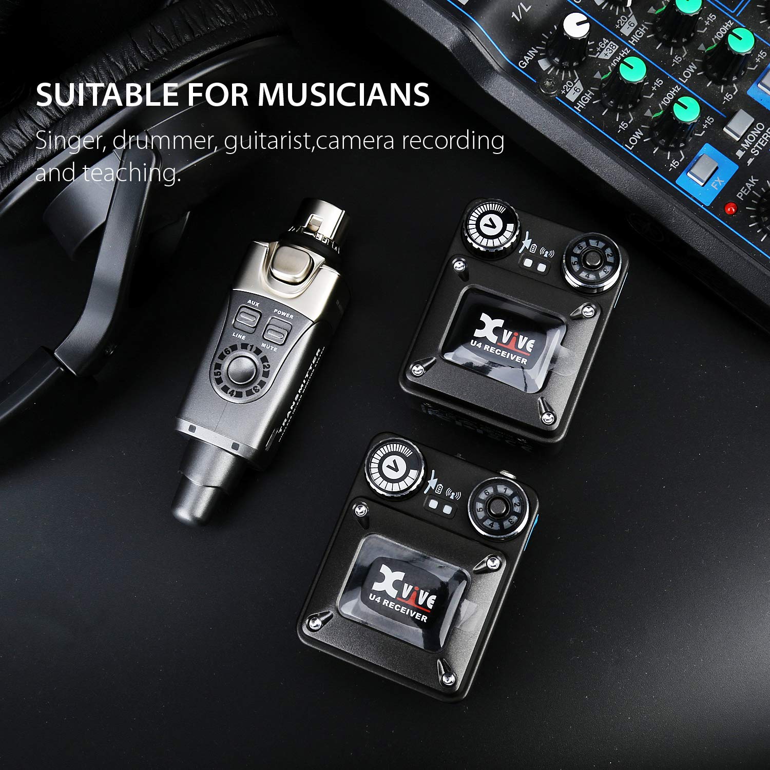 Xvive U4 Wireless in-Ear Monitor System Professional IEM System Transmitter and Beltpack Receiver for Studio, Band Rehearsal,Live Performance (U4)