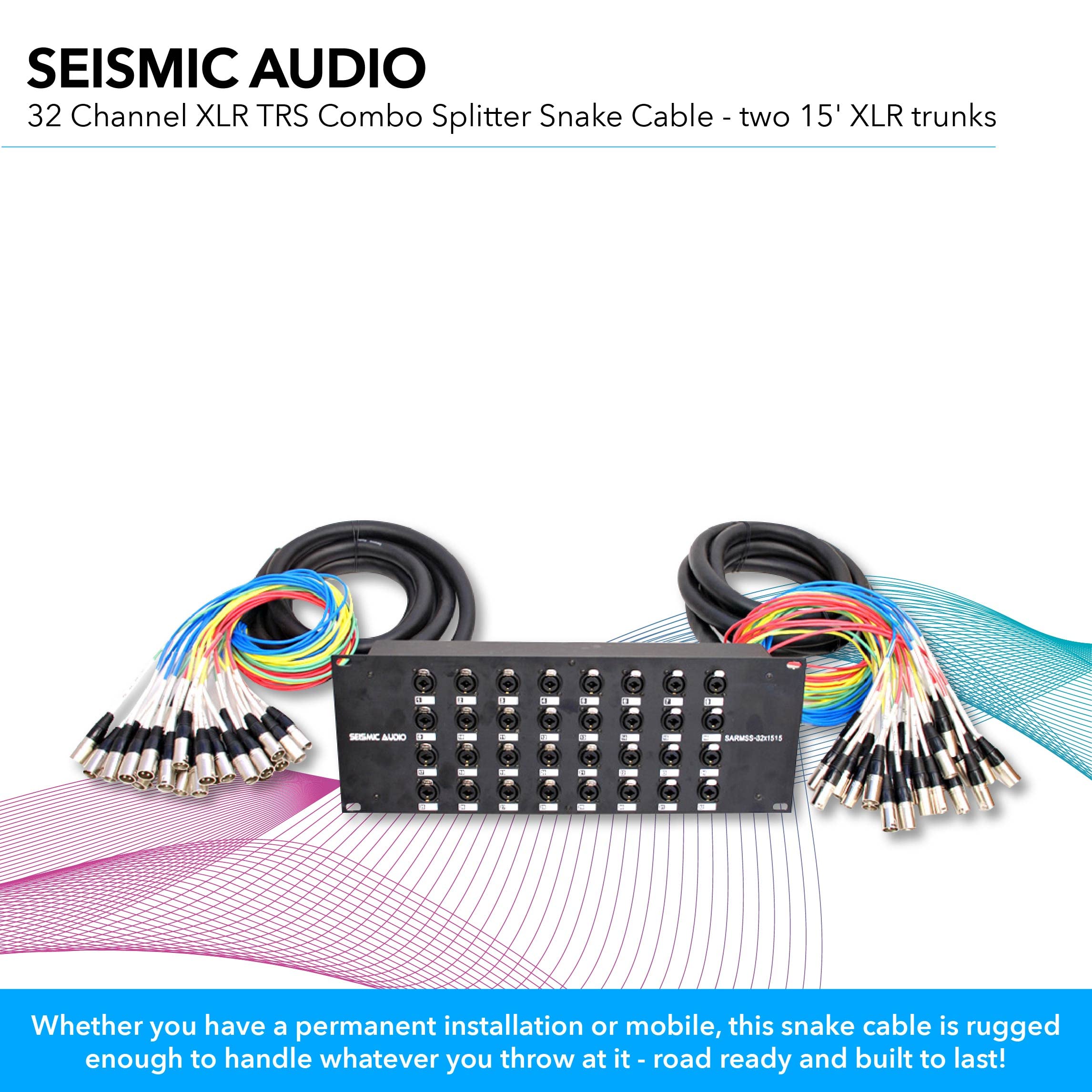 Seismic Audio SARMSS-16x515 Rack Mount 16 Channel XLR TRS Combo Splitter Snake Cable - 5' & 15' XLR trunks