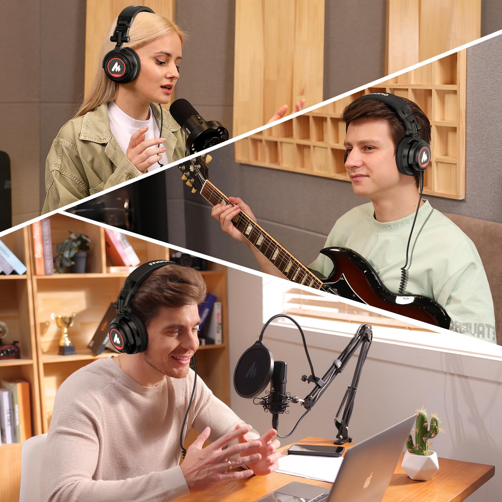 MAONO MH601 Professional Studio Monitor Headphones, Wired Closed Back Over Ear DJ Headset with 50mm Drivers and 1/4 inch to 3.5mm Jack for Guitar Amp Recording Mixing Piano Music Podcast Streaming