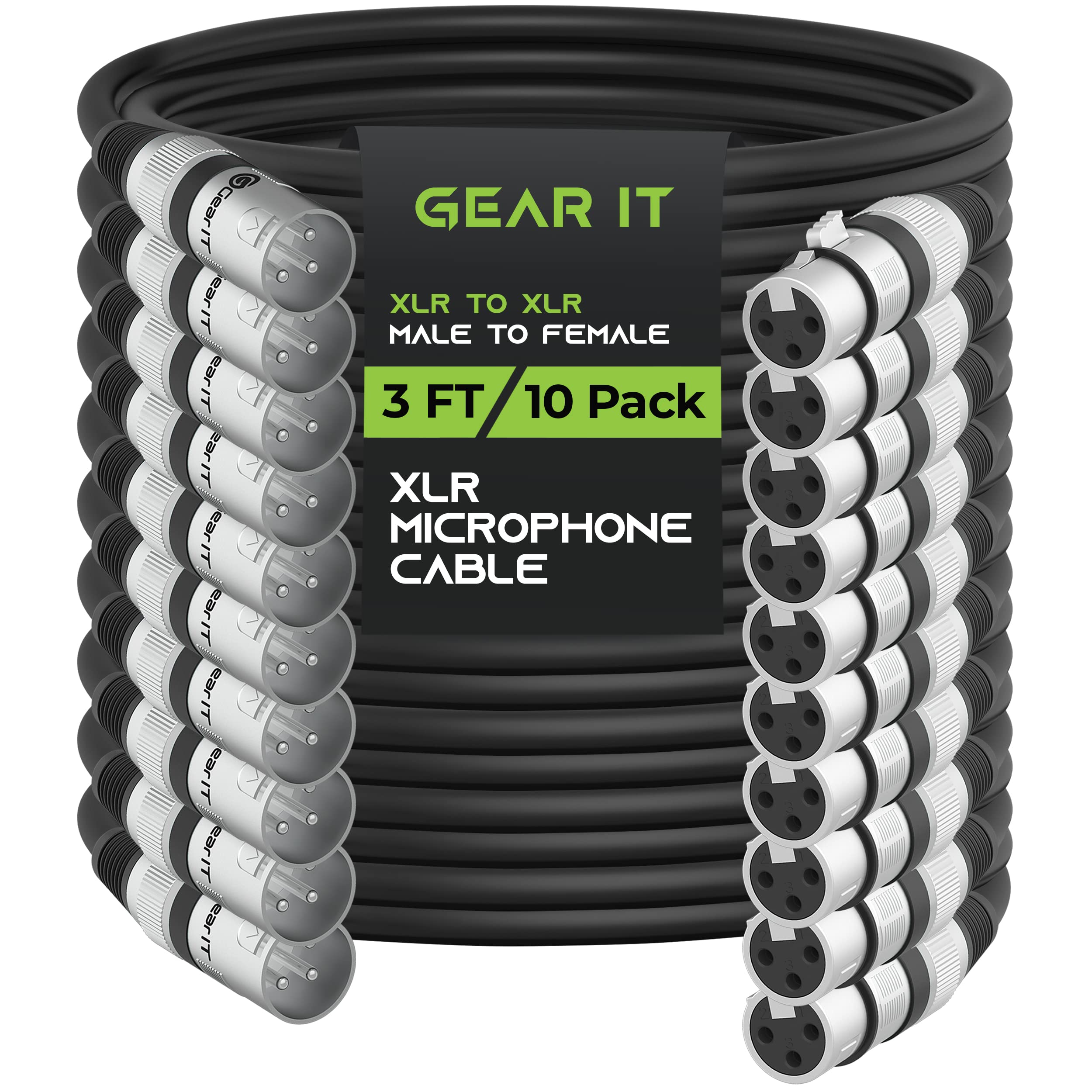 GEARit XLR Cables 20 ft 6 Pack, XLR Male to Female Microphone Cable, Balanced Shielded Mic Cable with Copper Conductors for Recording Studio, Podcast Setup, Stage Audio, Live Sound
