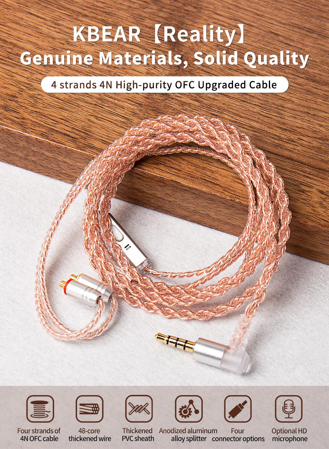 KZ CCA 2PIN IEM Earphone Cable, 4 Core High-Purity Copper Twisted IEMs Replacement Cable, Earbud Headphone Replacement Copper Extension Cable for KZ ZST ZSTX EDX ES4 AS10 CCA C10 C16 TRN V80 V90