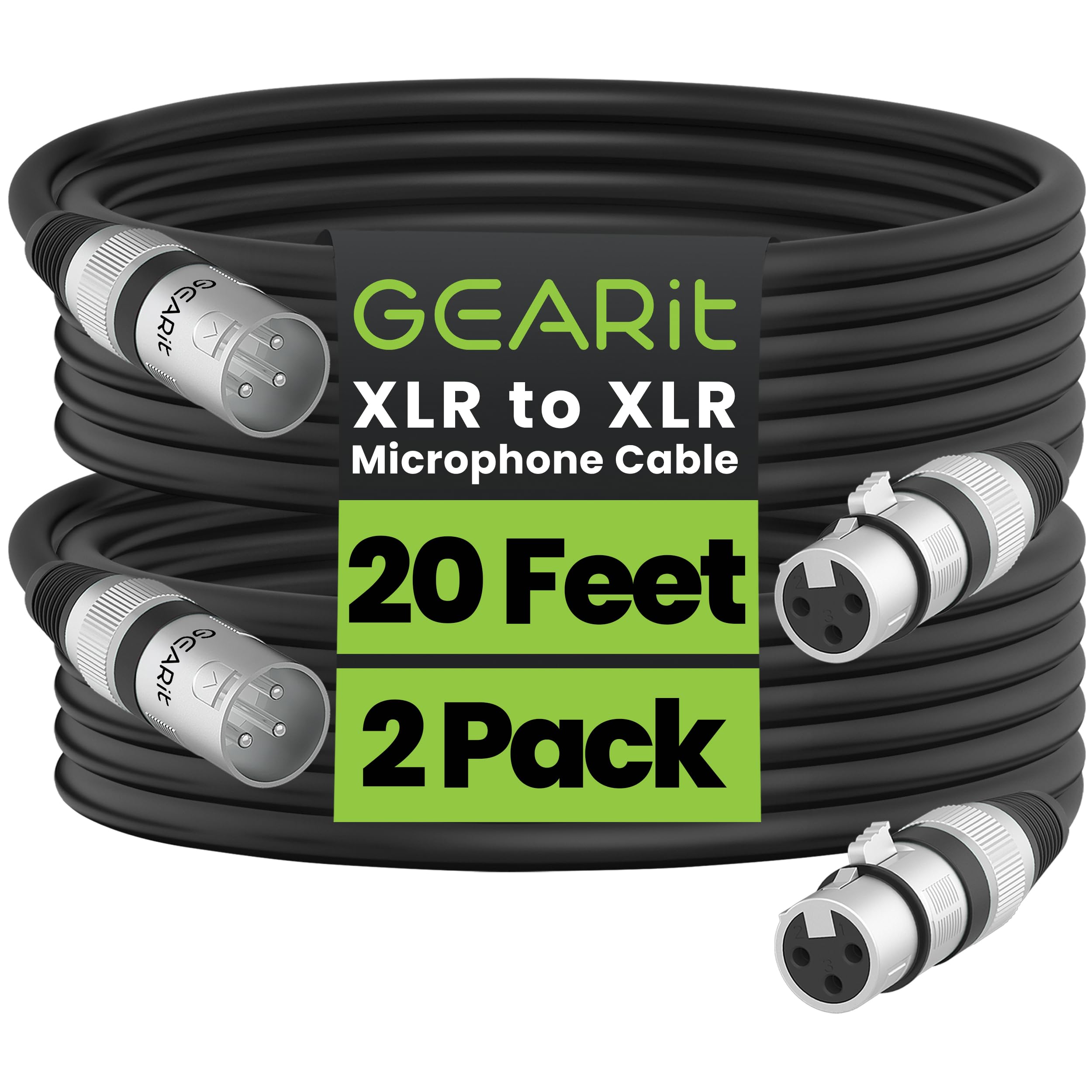 GEARit XLR Cables 20 ft 6 Pack, XLR Male to Female Microphone Cable, Balanced Shielded Mic Cable with Copper Conductors for Recording Studio, Podcast Setup, Stage Audio, Live Sound