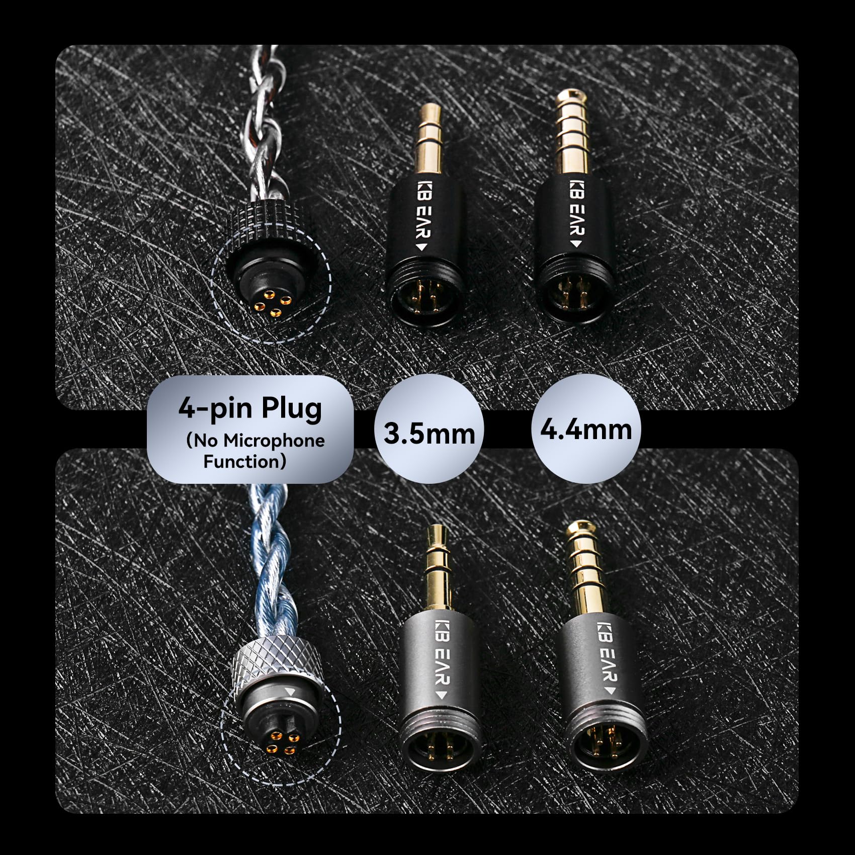 KBEAR P34 IEM Cable, 5N 2-Strands 98-Core OFC Silver-Plated HiFi Earphone Upgrade 2Pin Cable, Interchangeable 3.5mm/4.4mm Plug, in Ear Monitors Headphones Replacement Wire for Audiophile Musician