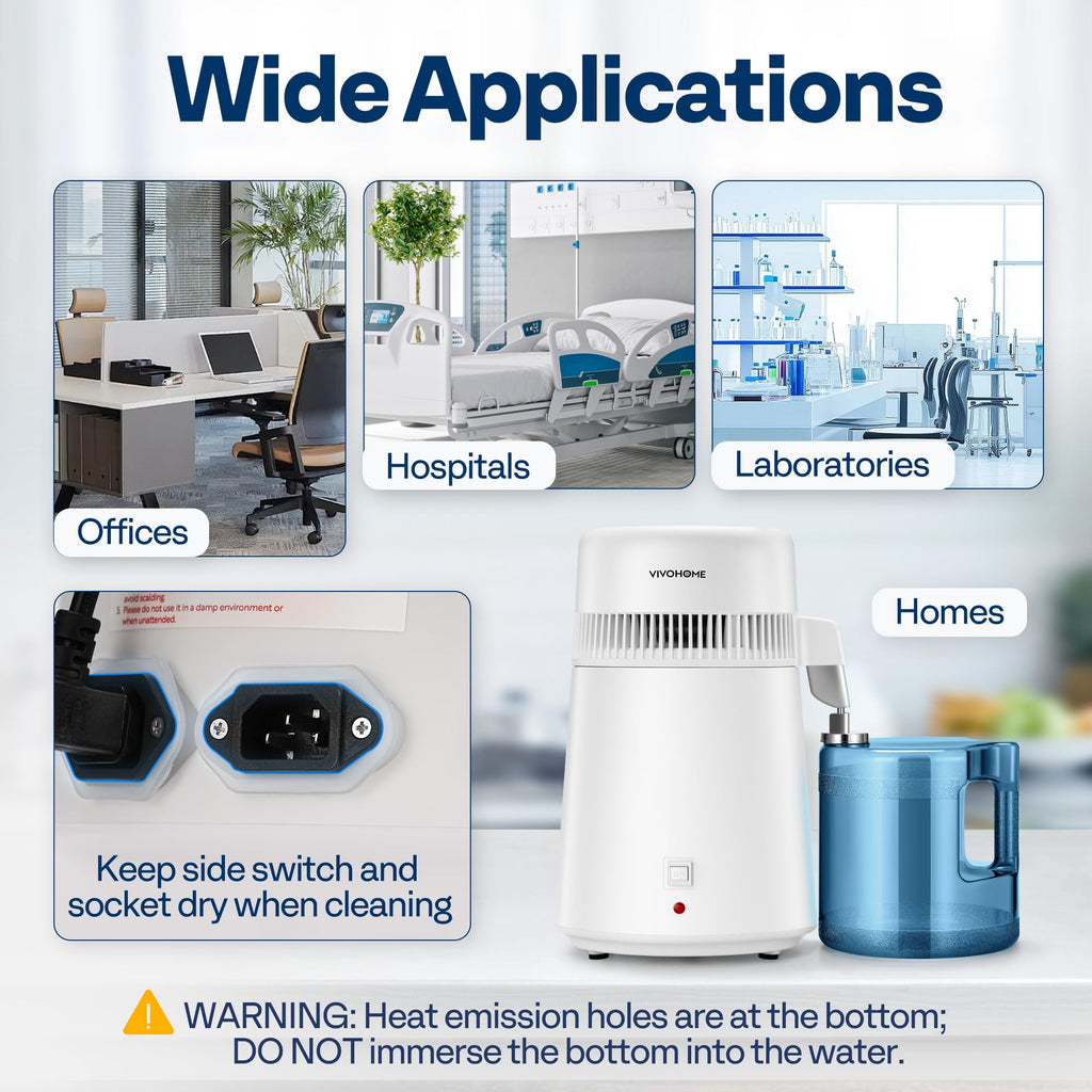 VIVOHOME Water Distiller Countertop 1.6 Gallon/6L 900W Distilled Water Machine with Smart Switch Purifier Filter for Home Office, White